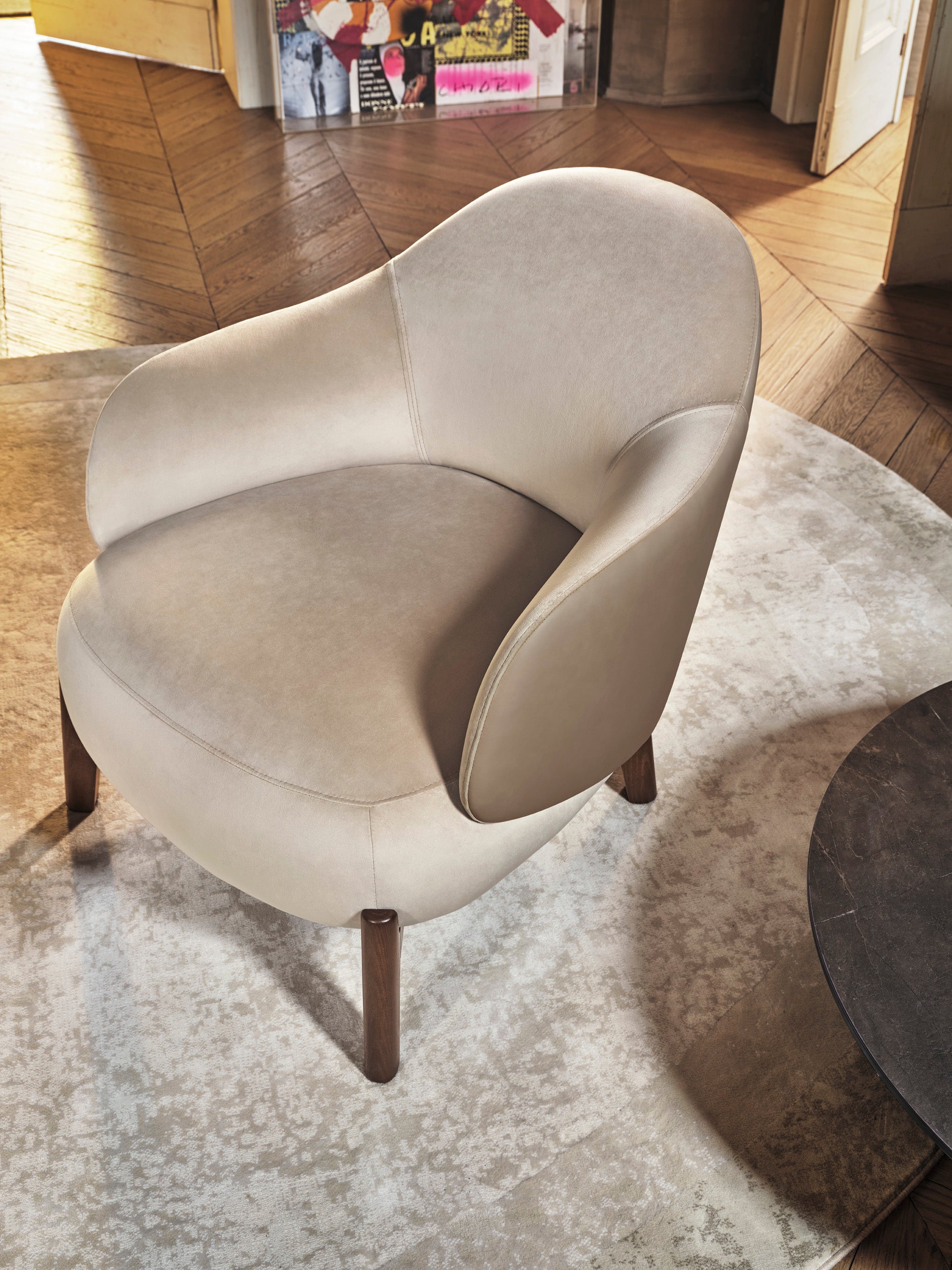 HOLLY FAB upholstered armchair with walnut base