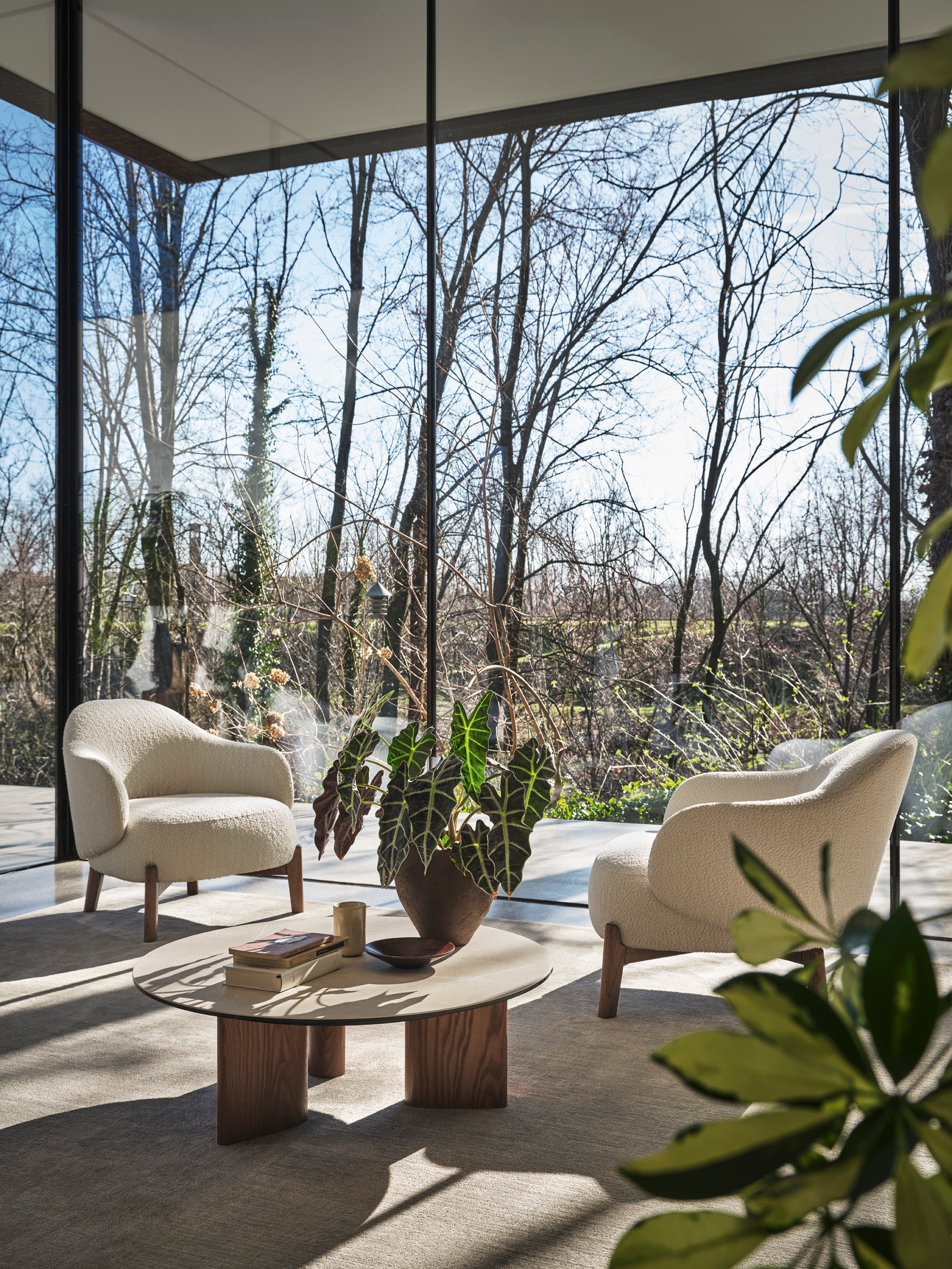 HOLLY FAB upholstered armchair with walnut base