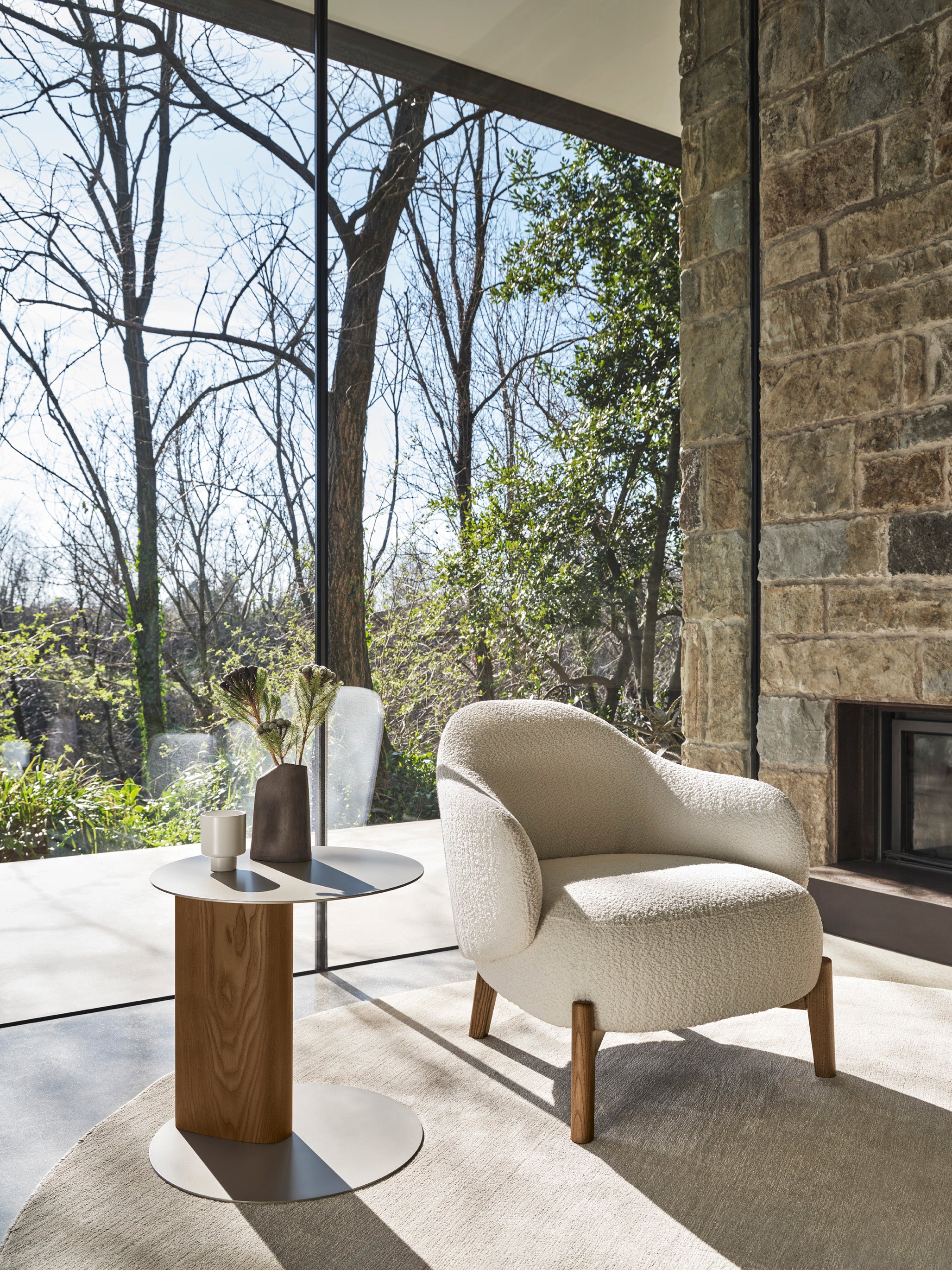 HOLLY FAB upholstered armchair with walnut base
