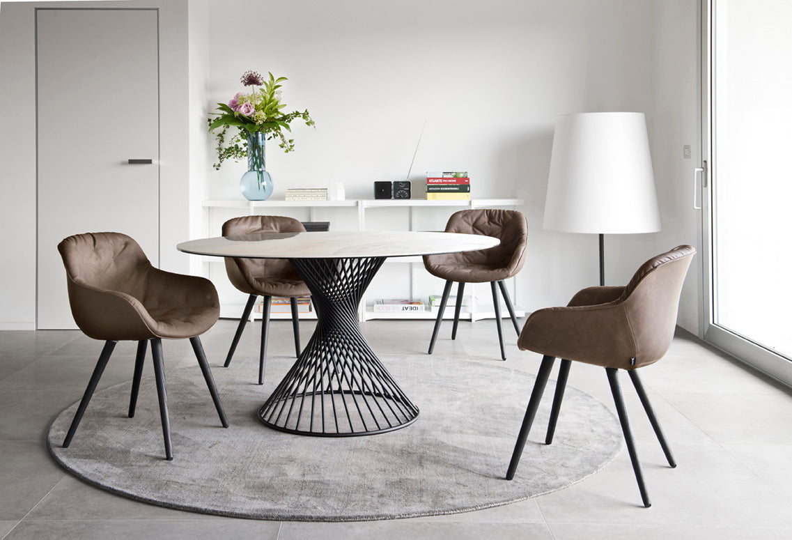 IGLOO Armchair with Upholstered Seat and Black Wooden Base