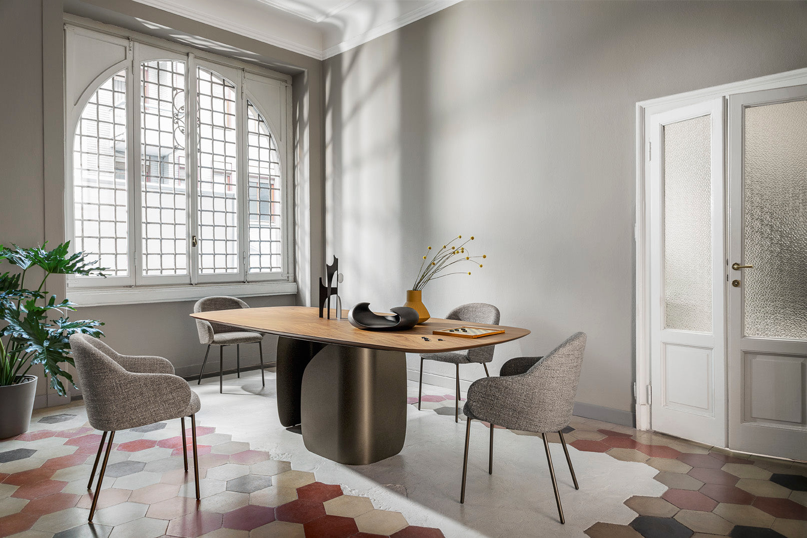 TWINS Table with Walnut Top and Black Base