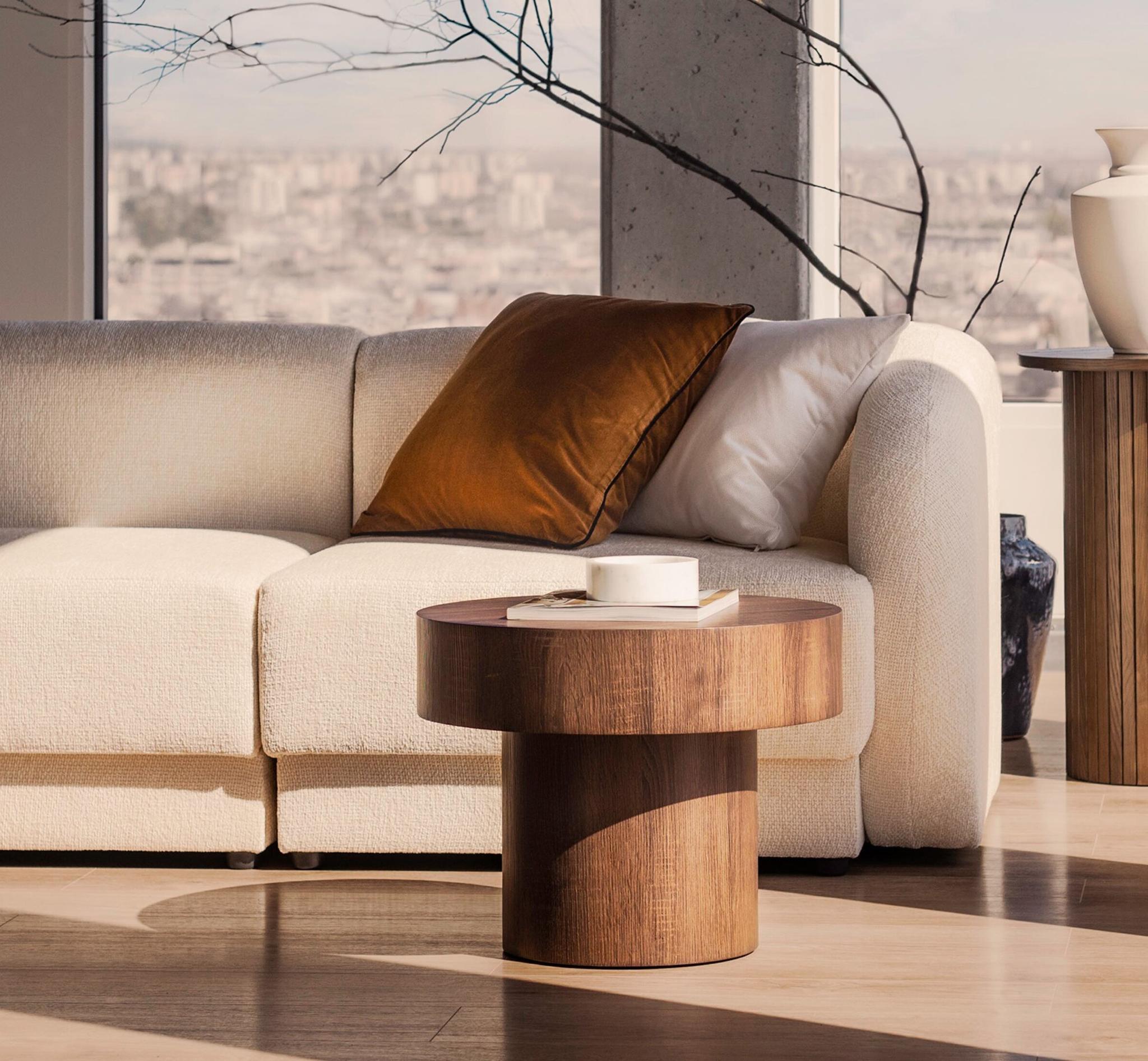 Rohová sedačka ve tvaru U pravostranná MILEY slonová kost šenil