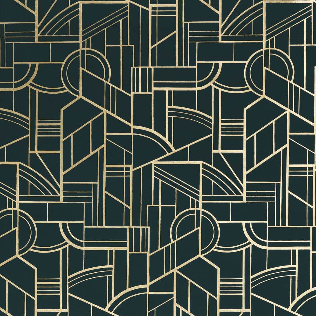 Tapeta tekstylna metaliczna z motywem geometrycznym art deco REIMS - NOIR DE LUNE czarny ze złotym – Casamance