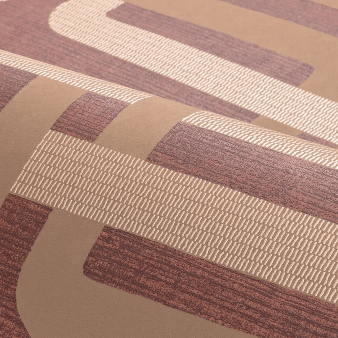 Structural wallpaper with geometric pattern MATJARA - TERRACOTTA/CUIVRÉ burgundy