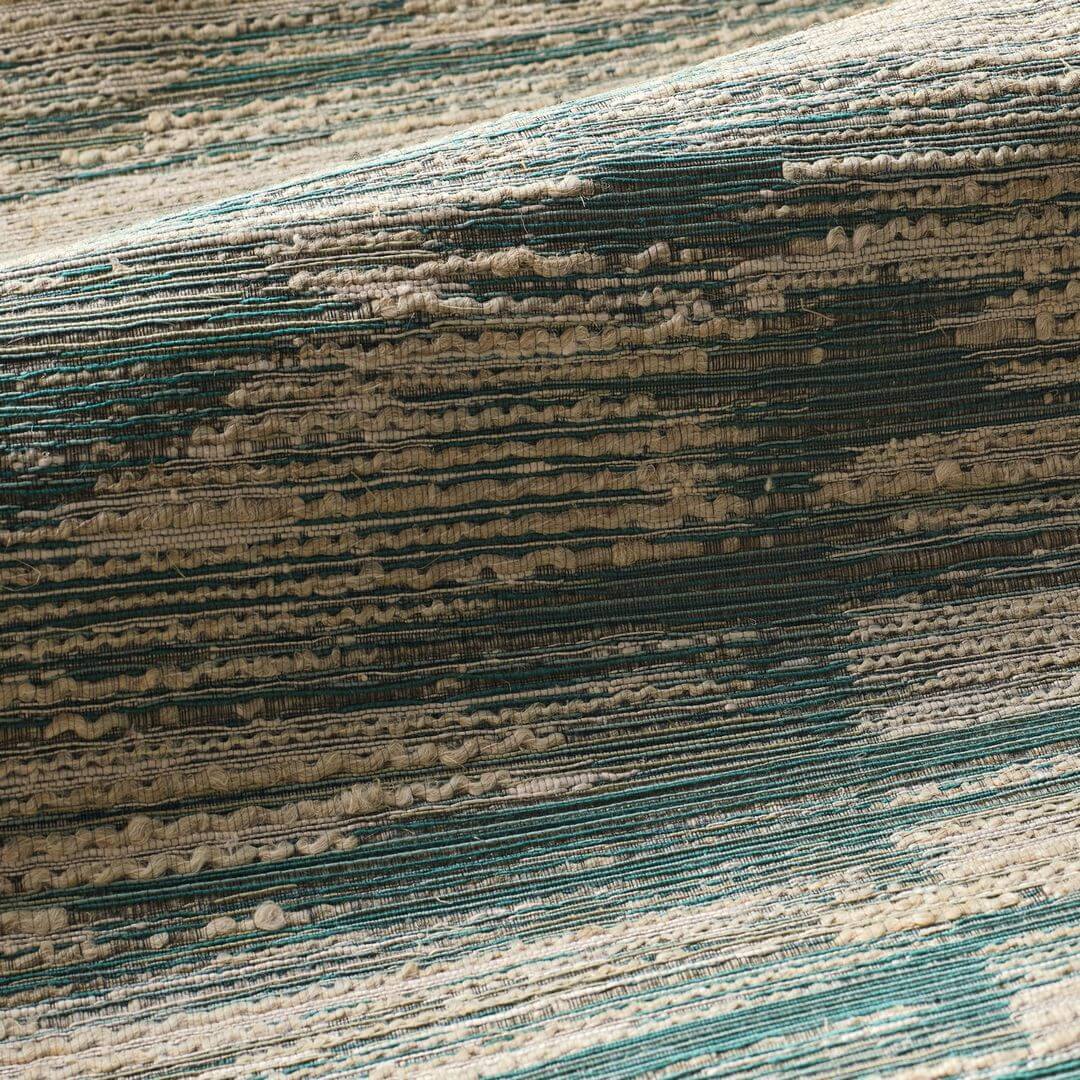 Textile wallpaper with a striped structure ALCHEMILLA - EMERALD/CELESTIAL light green with beige