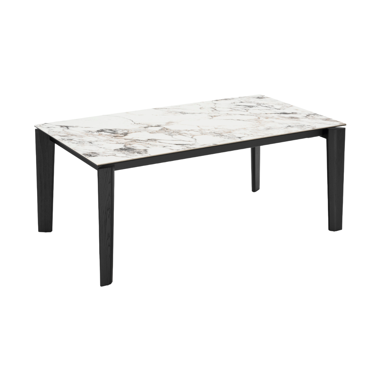 Extendable table DOGMA with a white top and black wooden base