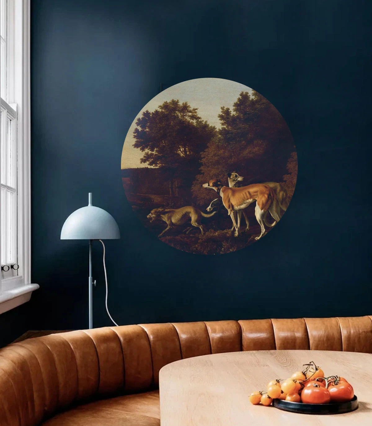 Nástěnná malba ve tvaru kruhu DOTS - CHART tmavě zelená s modrou