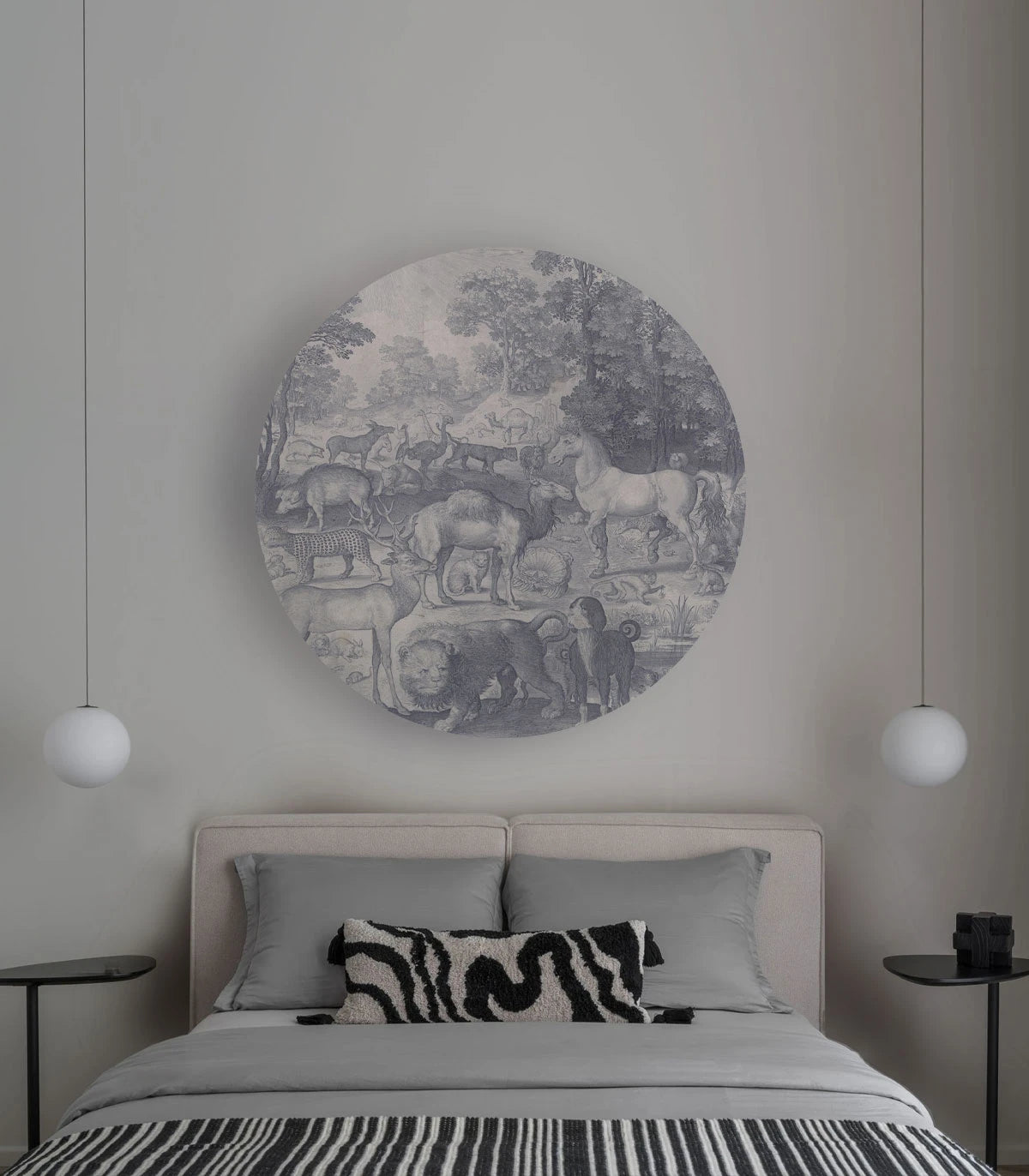 Nástěnná malba ve tvaru kruhu DOTS - FAUNA FRESCO tlumená modrá