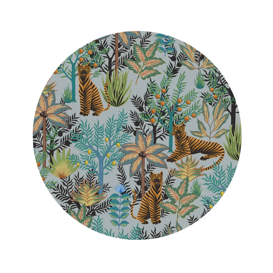 Nástěnná malba ve tvaru kruhu DOTS - ZLATÍ TIGŘI světle modrá