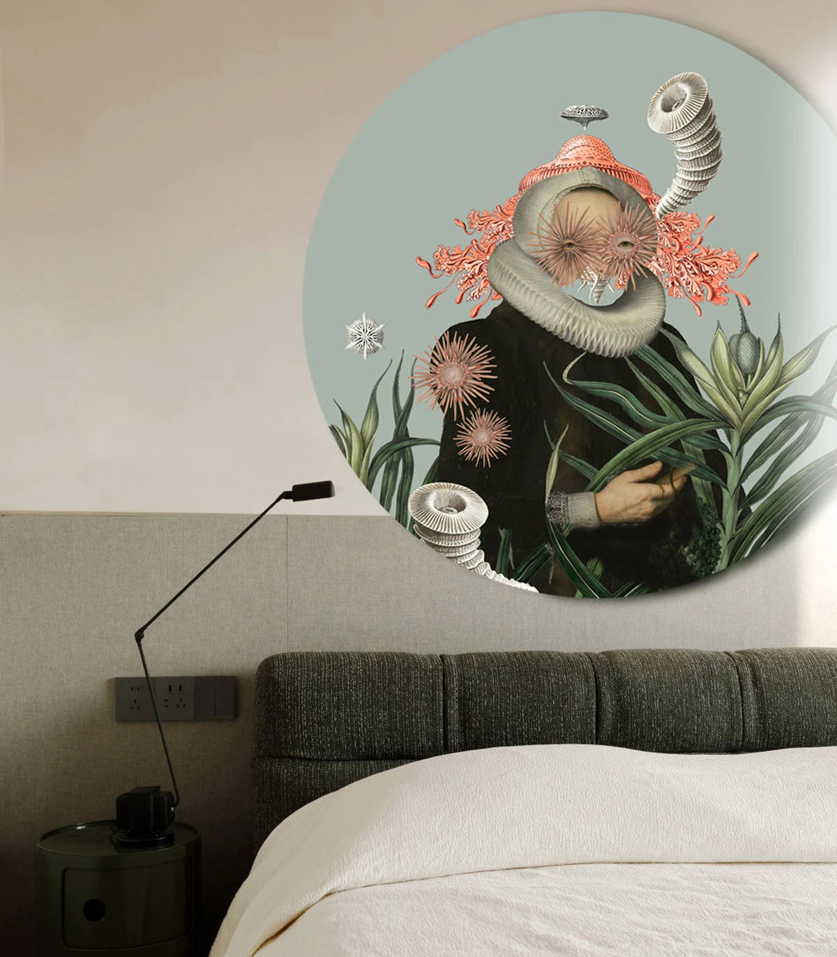 Nástěnná malba ve tvaru kruhu DOTS - LADY MEDUSA modrá