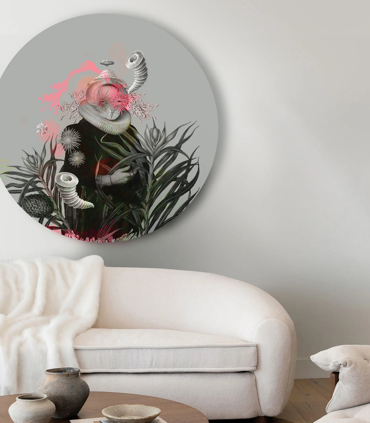 Circle-shaped Mural DOTS - LADY MEDUSA gray