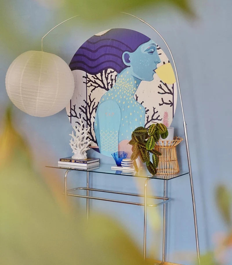 Nástěnná malba ve tvaru kruhu DOTS - SIREN COOL GIRL modrá