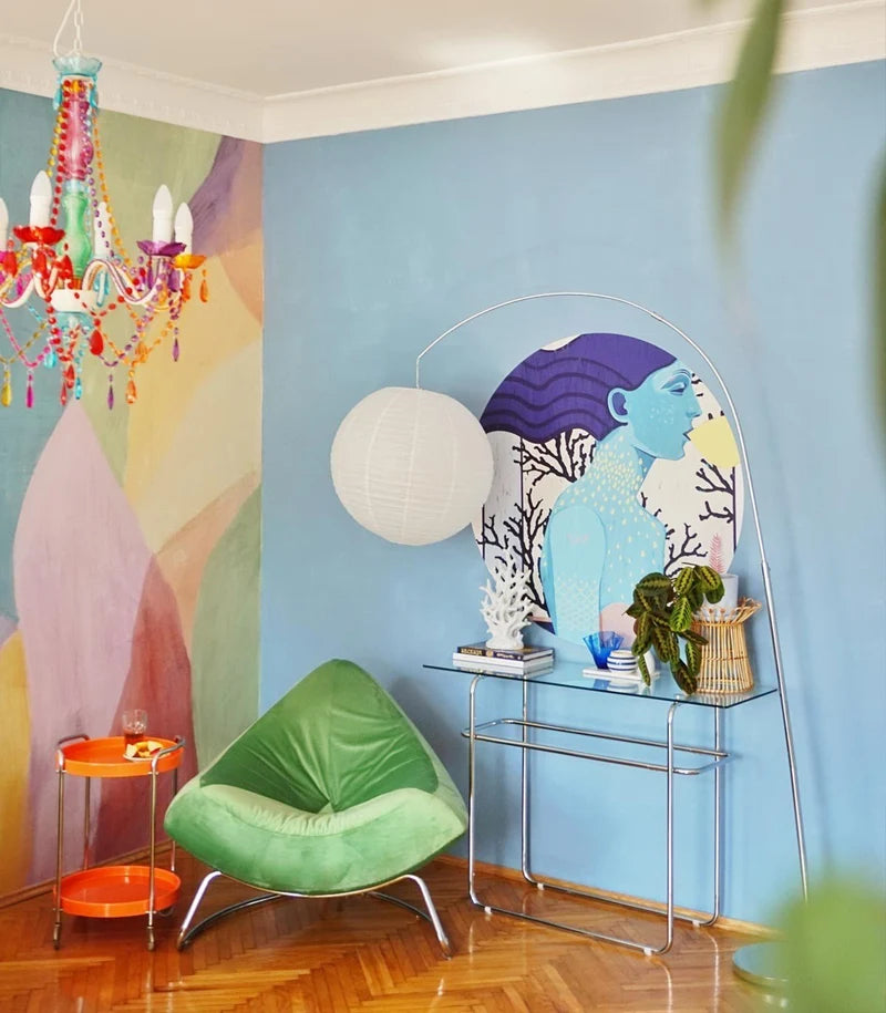 Nástěnná malba ve tvaru kruhu DOTS - SIREN COOL GIRL modrá