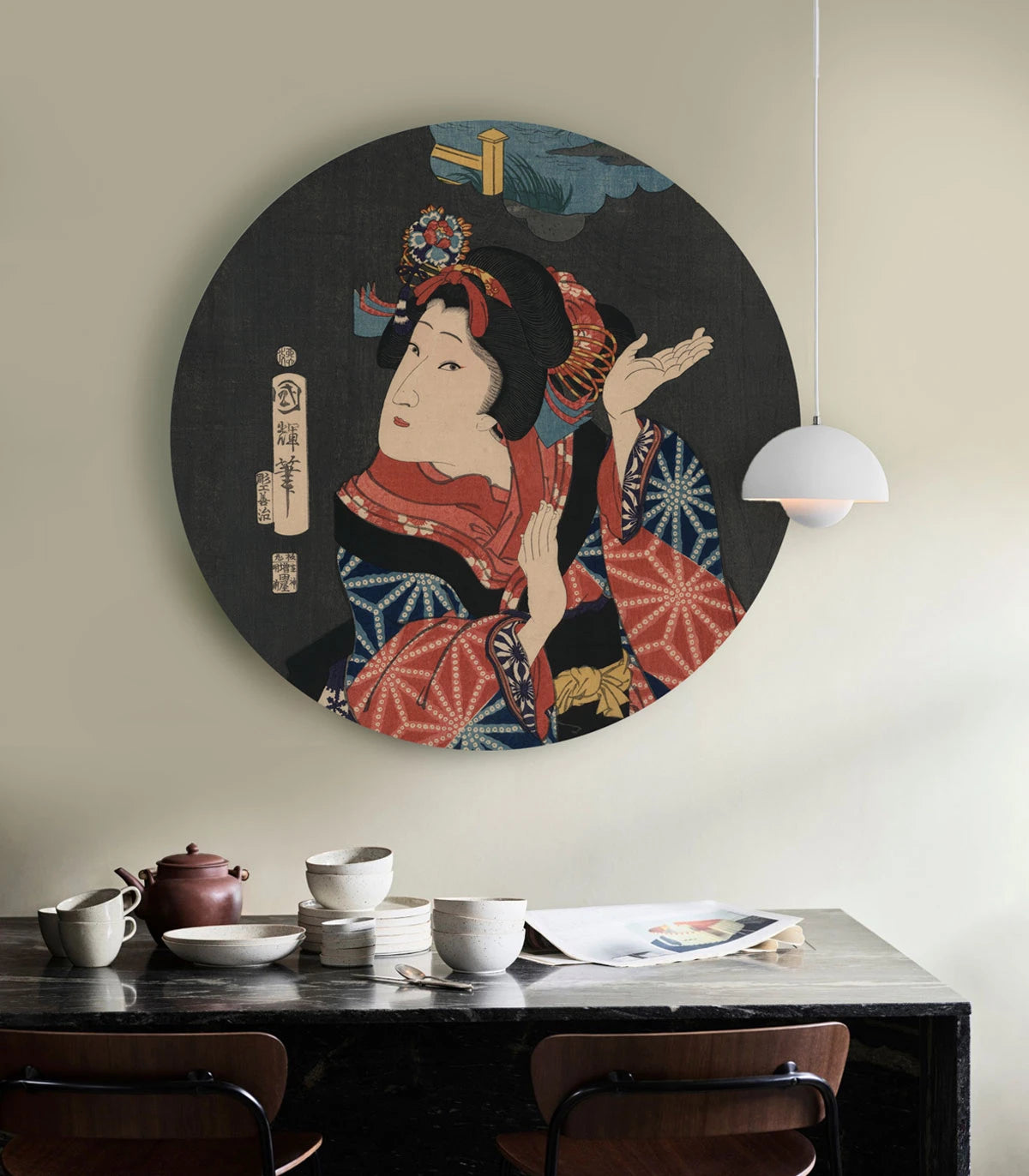 Circle-shaped mural DOTS - SPIRIT OF ONNA dark graphite