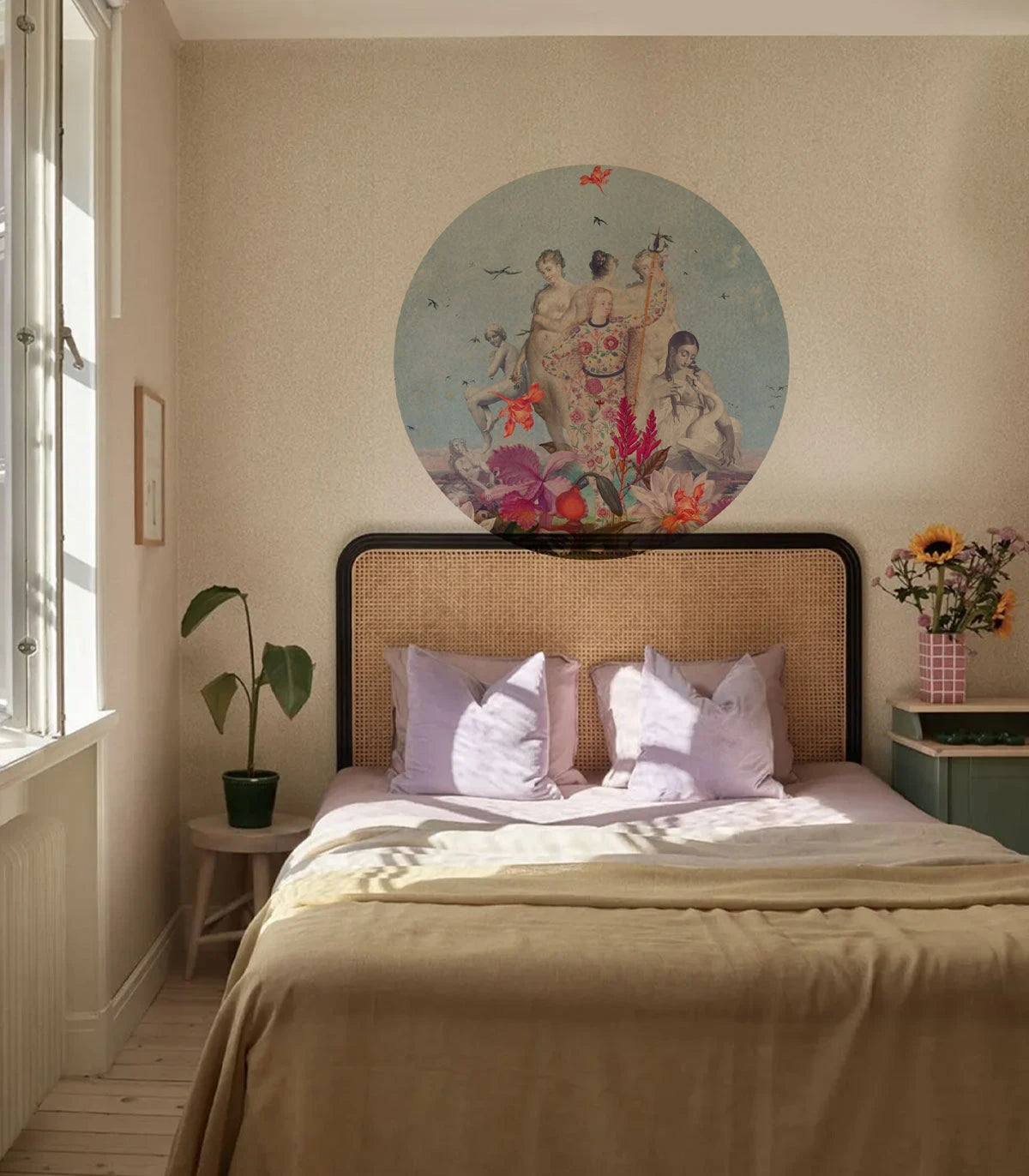 Nástěnná malba ve tvaru kruhu DOTS - DEN ŽEN modrá