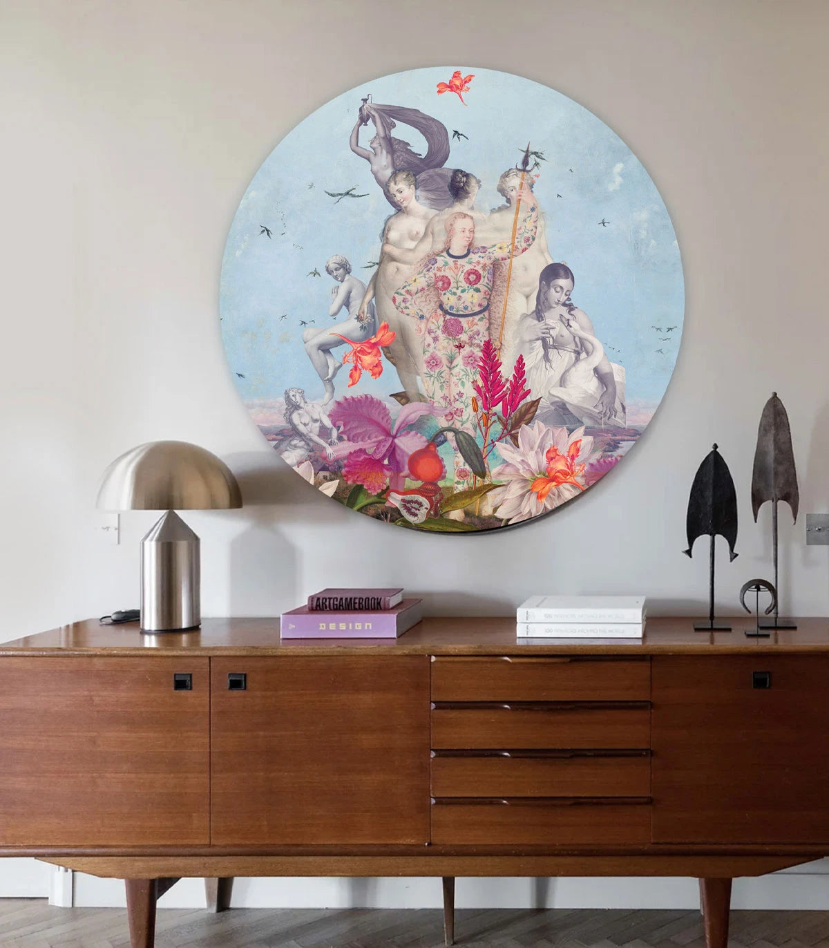 Nástěnná malba ve tvaru kruhu DOTS - DEN ŽEN modrá