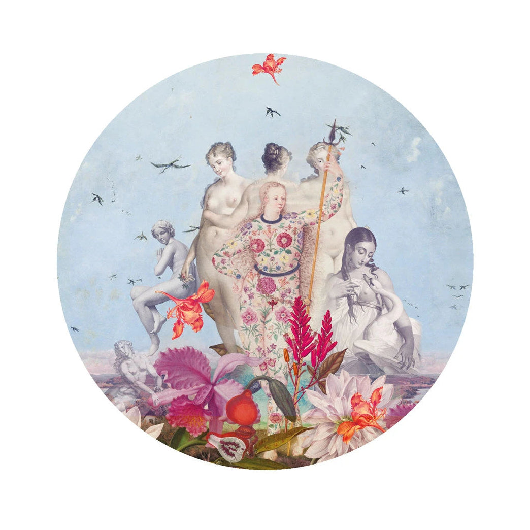 Nástěnná malba ve tvaru kruhu DOTS - DEN ŽEN modrá