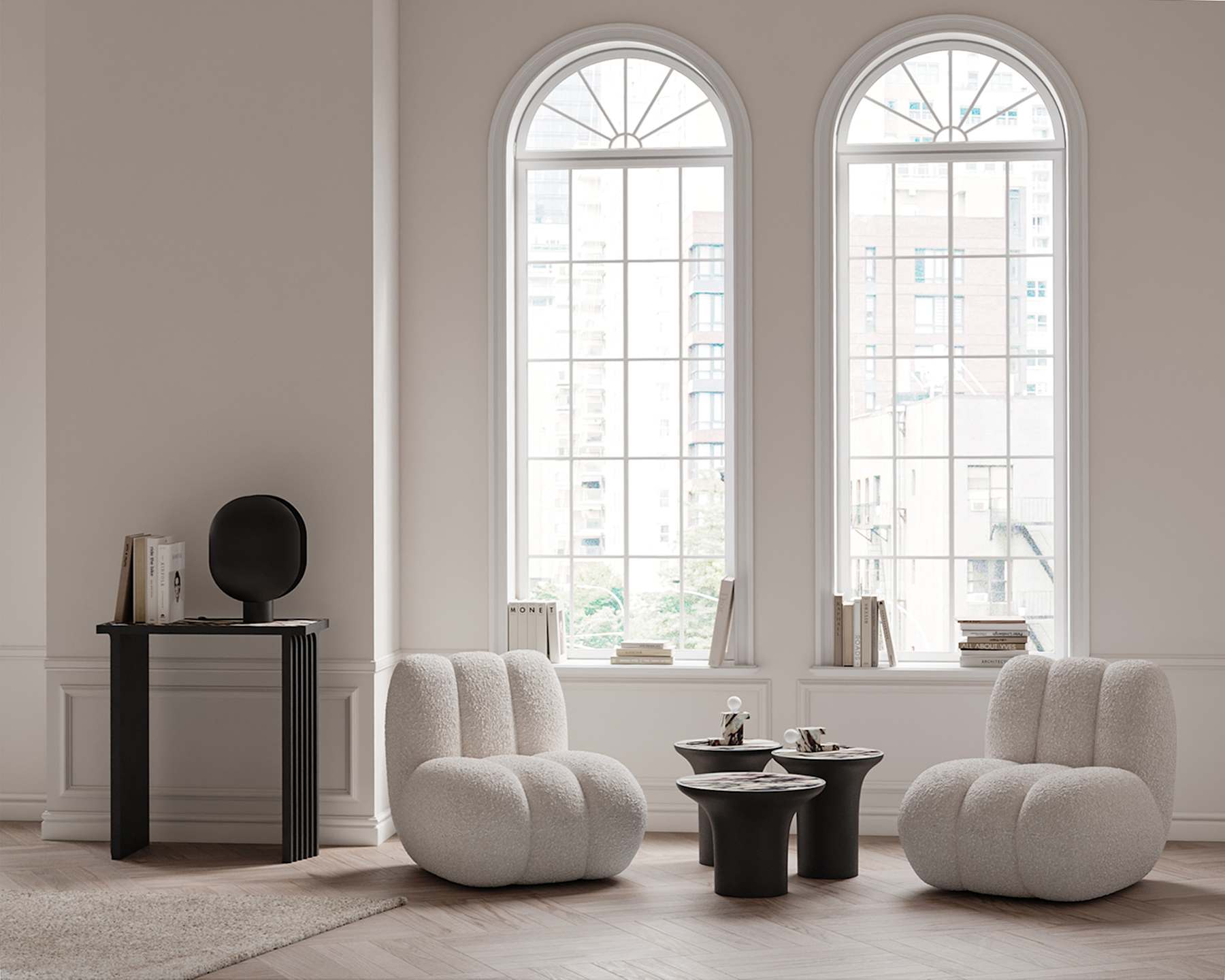 Konferenční stolek TRUMPET beton s mramorem