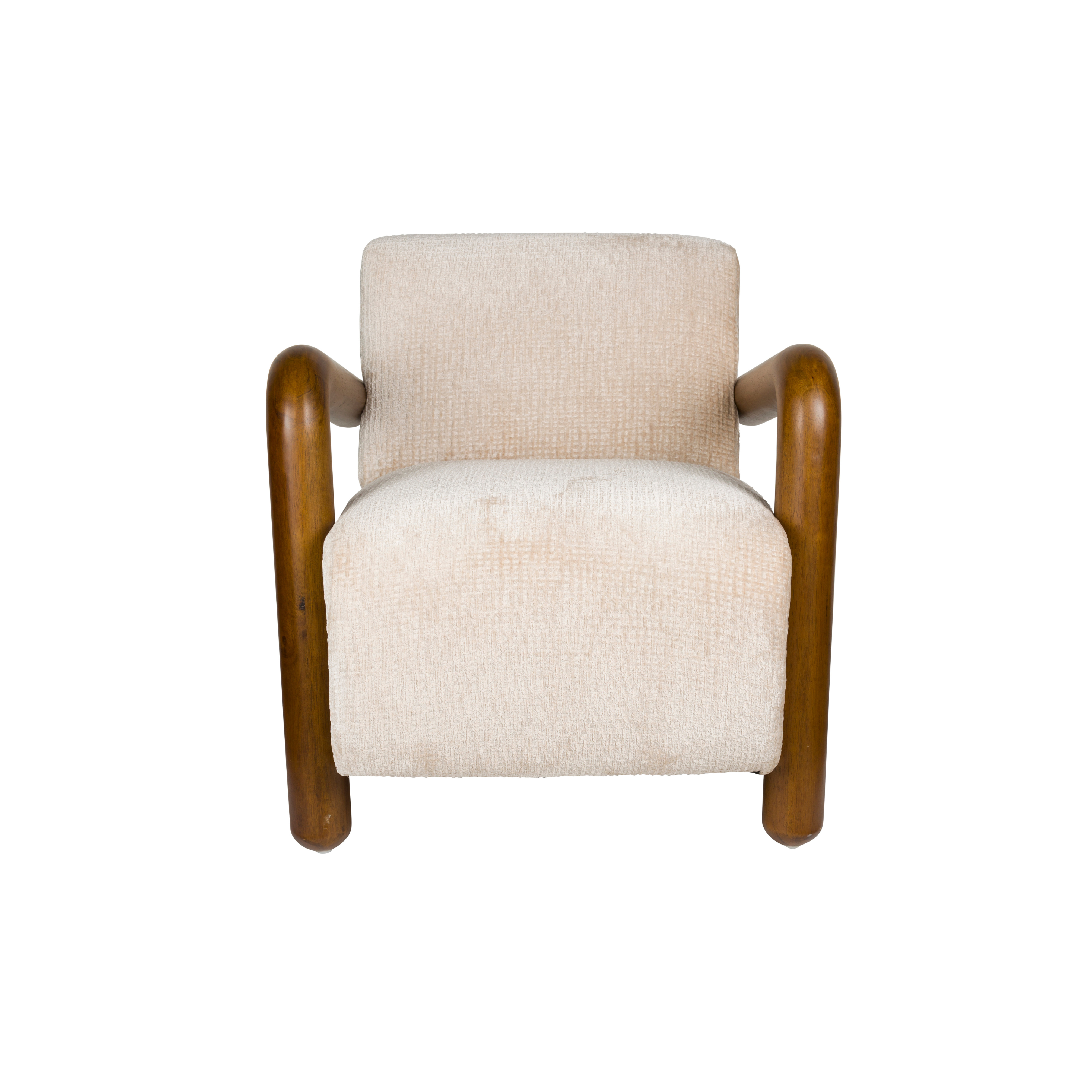 ROBINSON beige armchair with wooden base