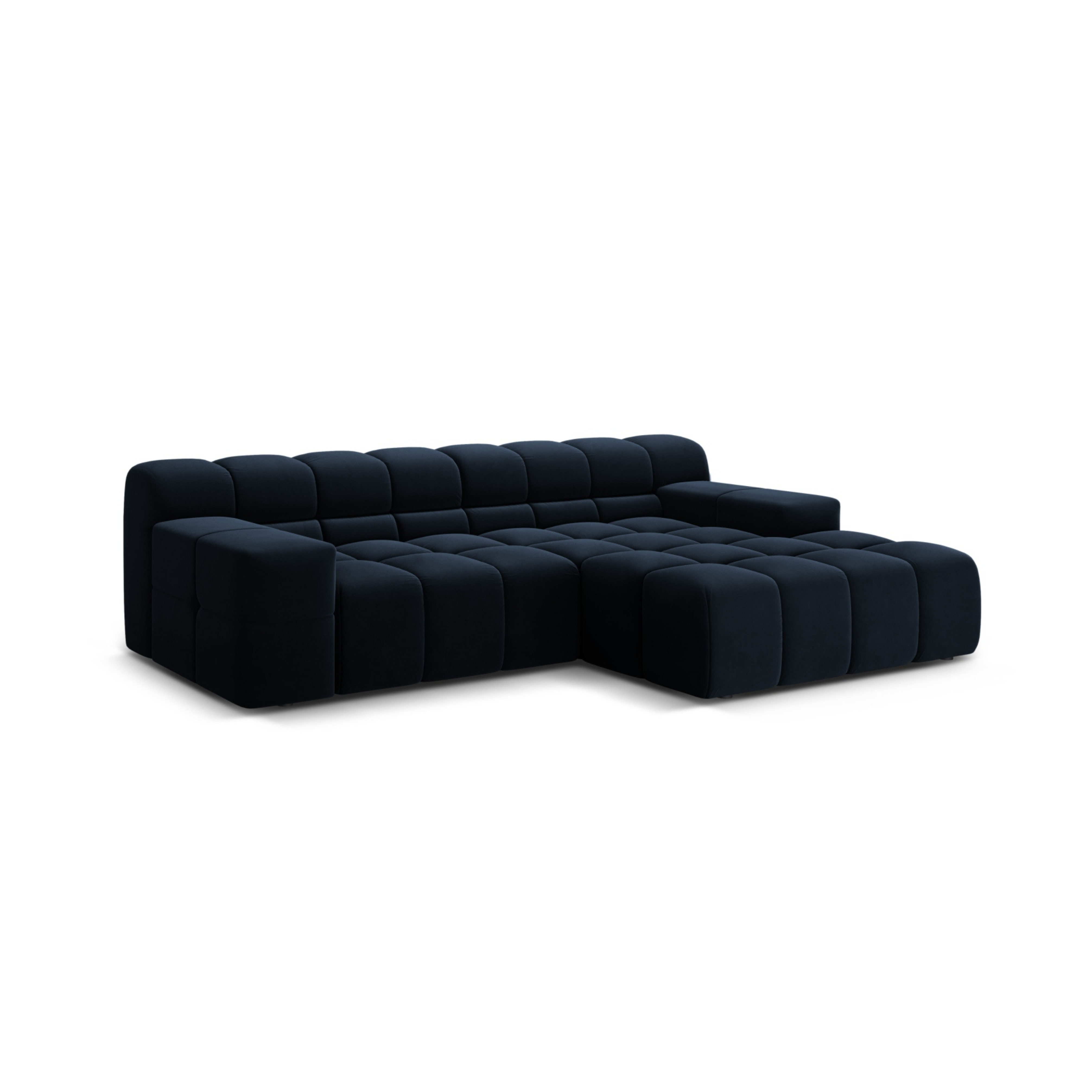 Velvet corner sofa for two, right-facing, AGAVE, navy blue