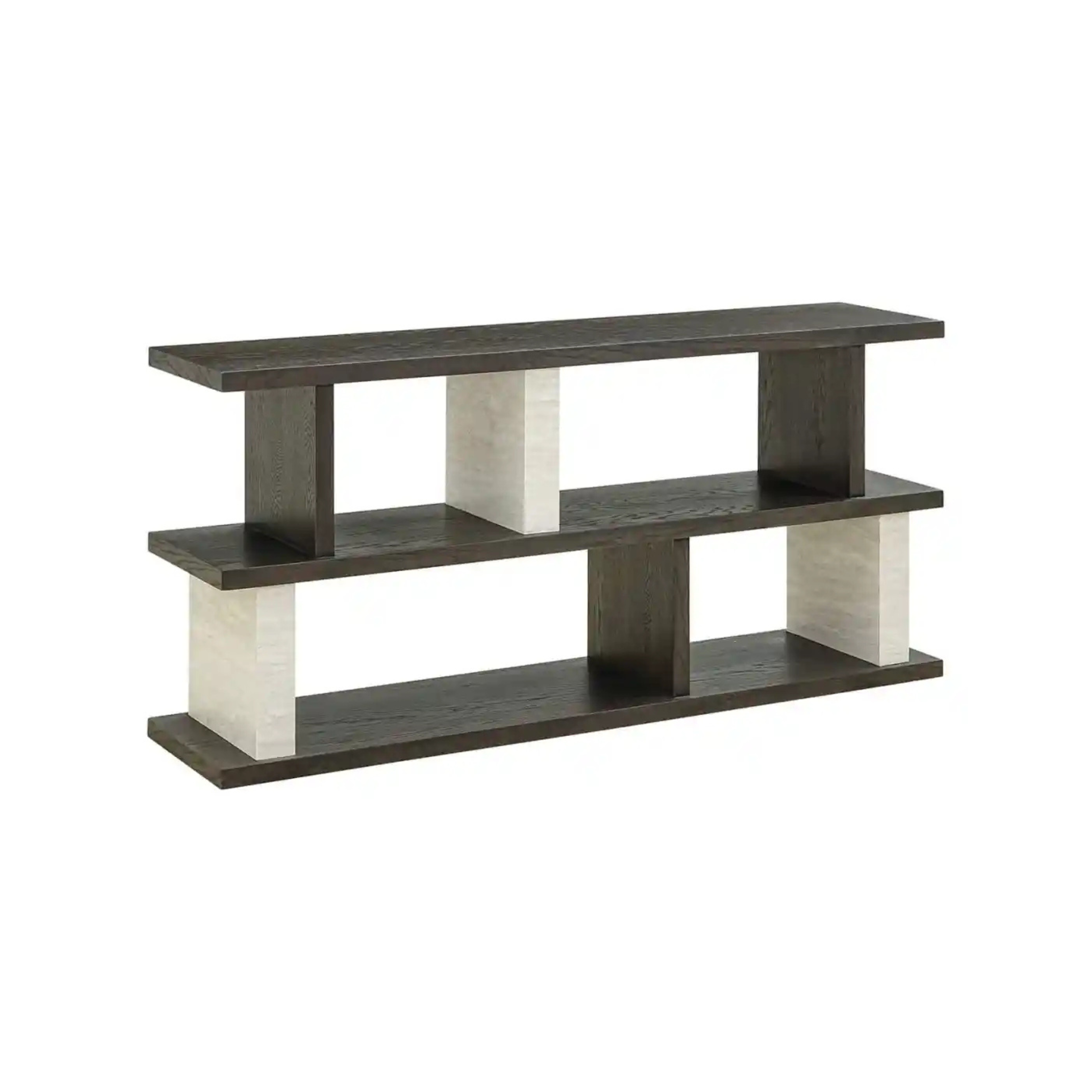 WALDORF Console Dark Brown Wood and Stone