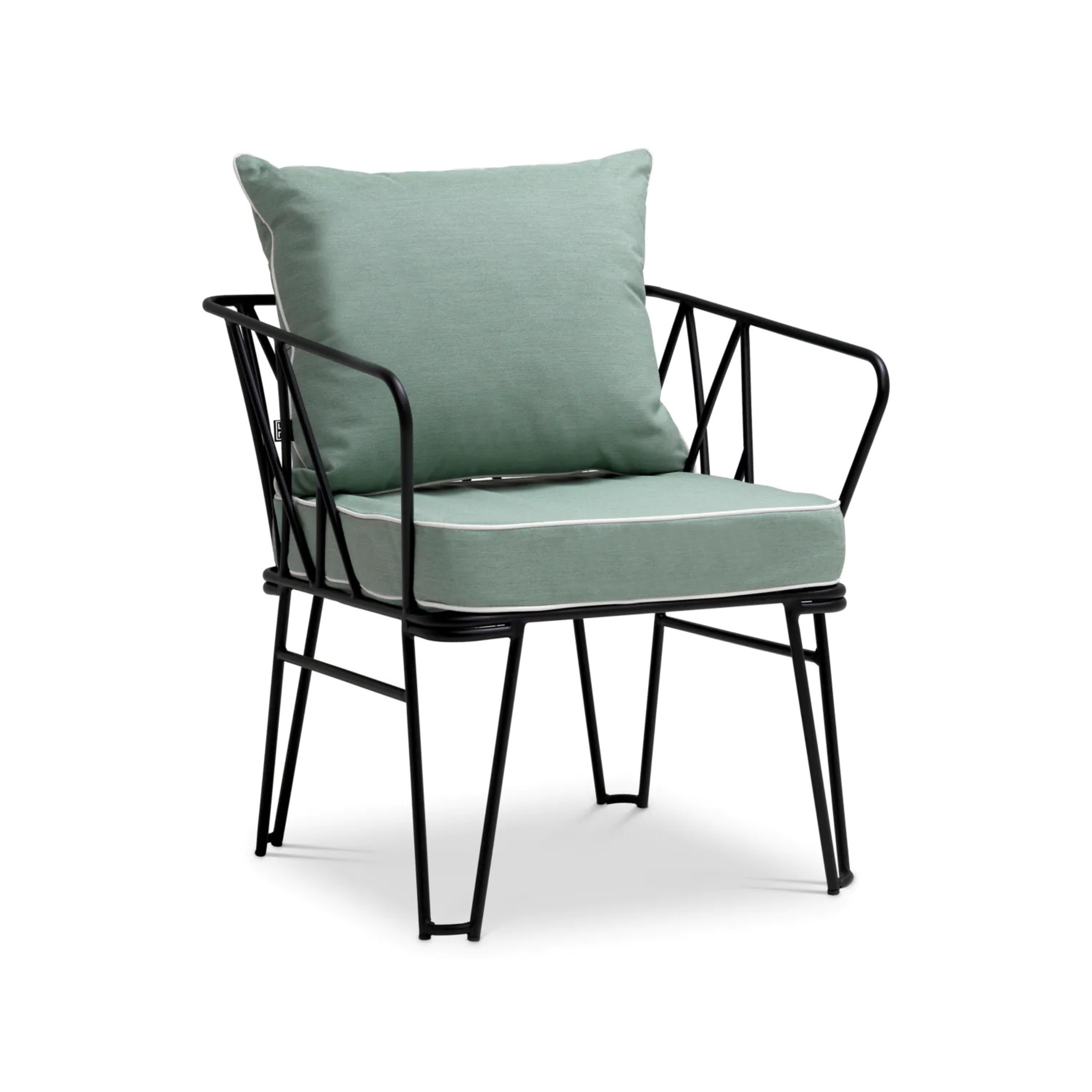 CLIFTON outdoor armchair in light blue with a black base