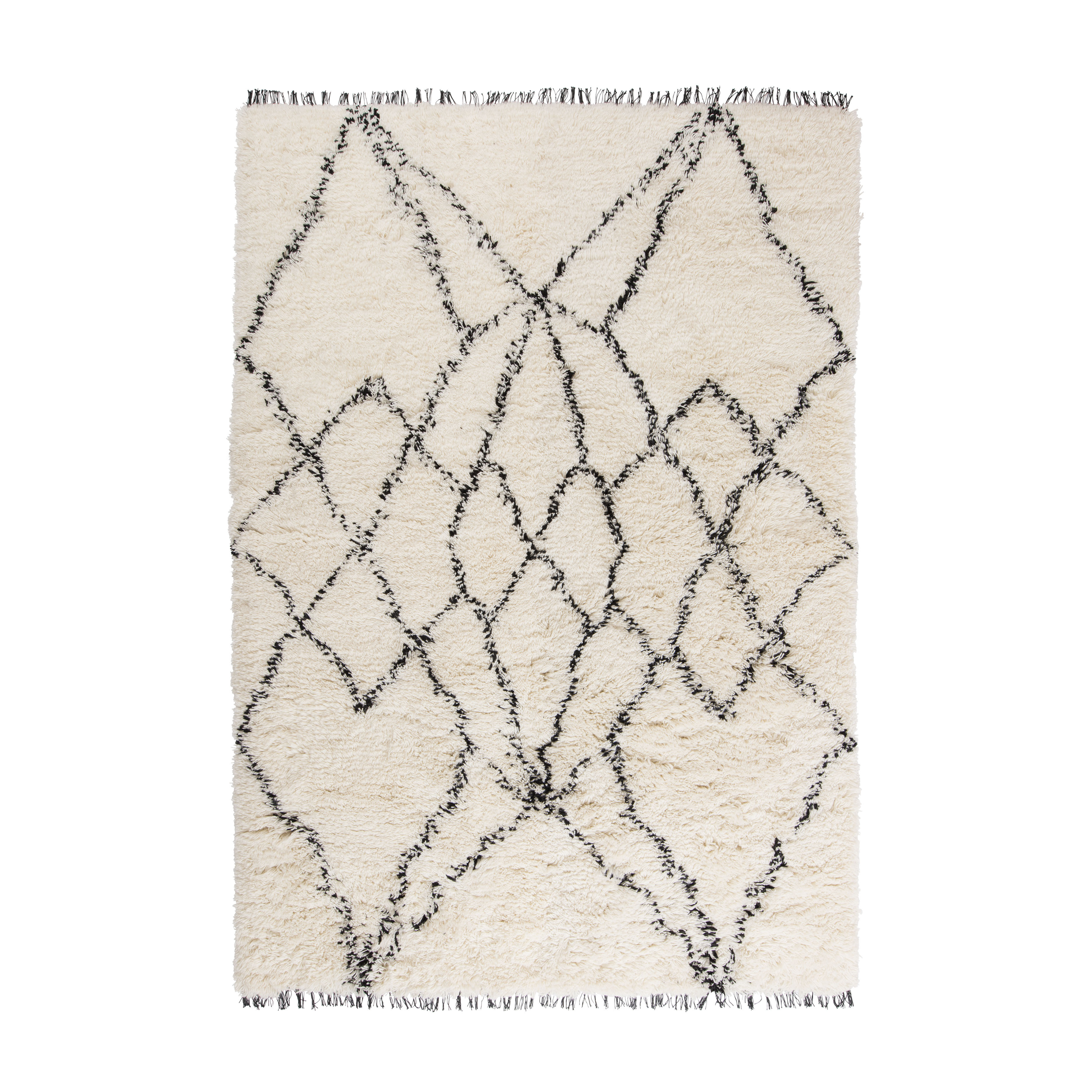 RUFFLE white long pile rug with black pattern