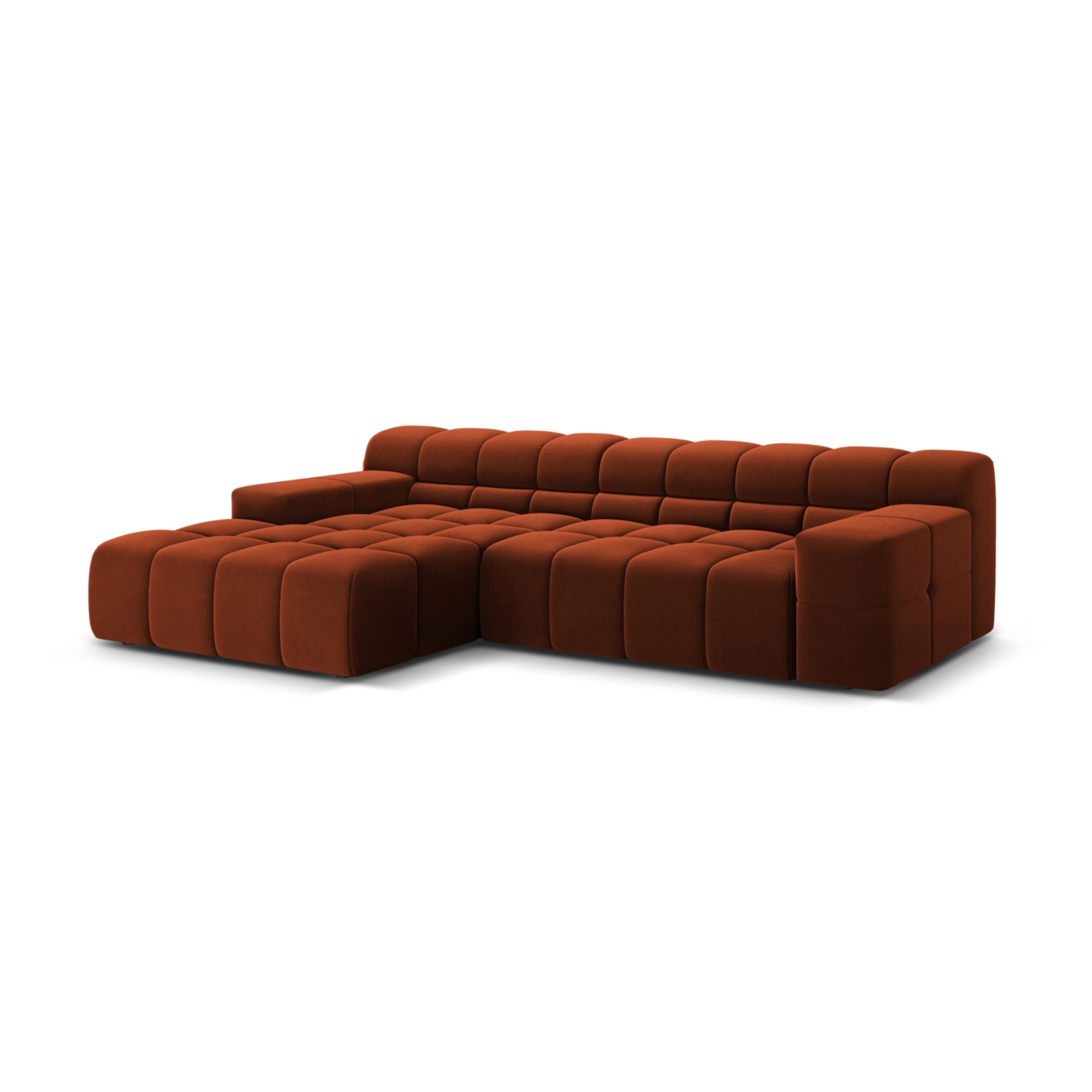 Left-facing 3-seater velvet corner sofa AGAVE brick red