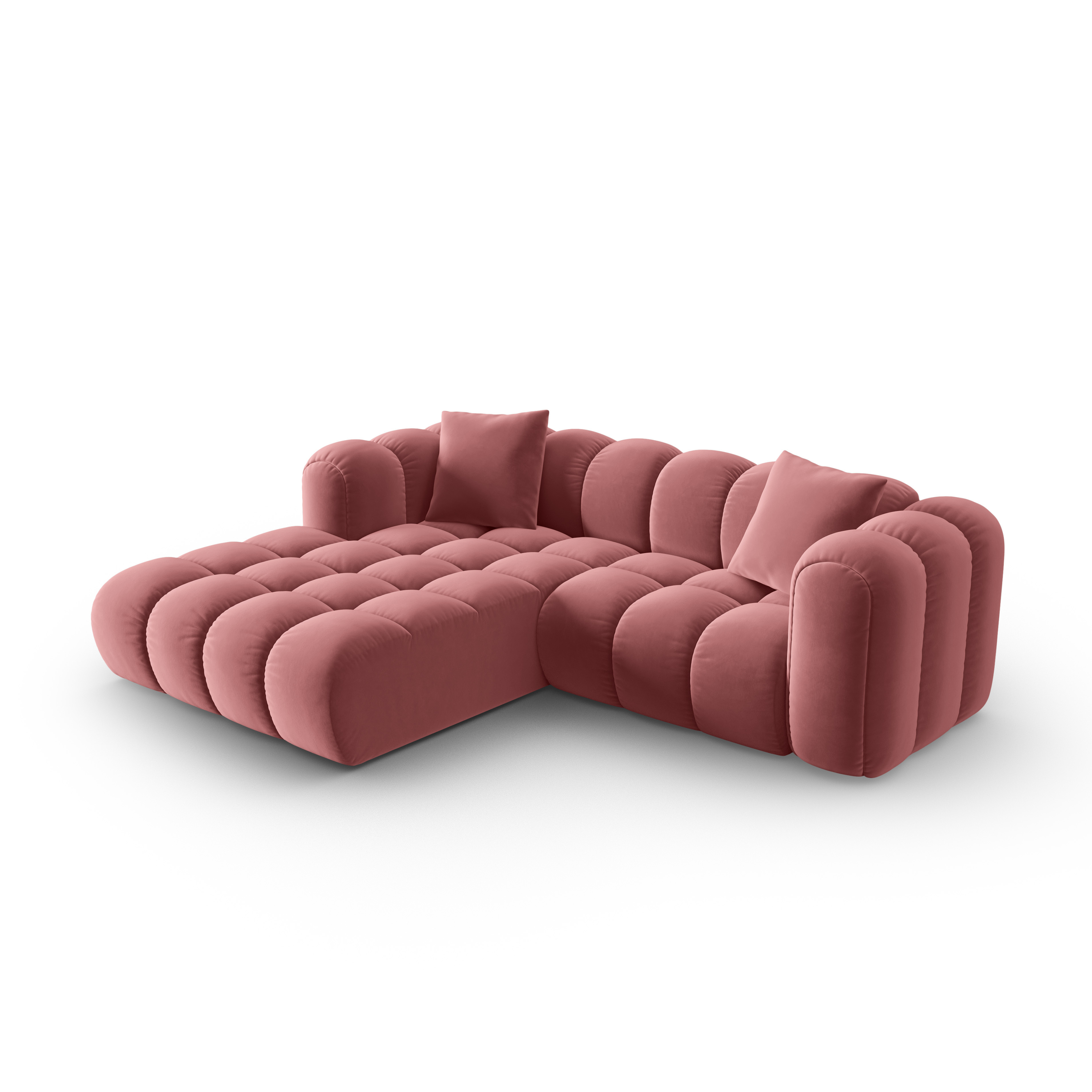 Velvet corner sofa for three people, left-sided, ASTRO, pink