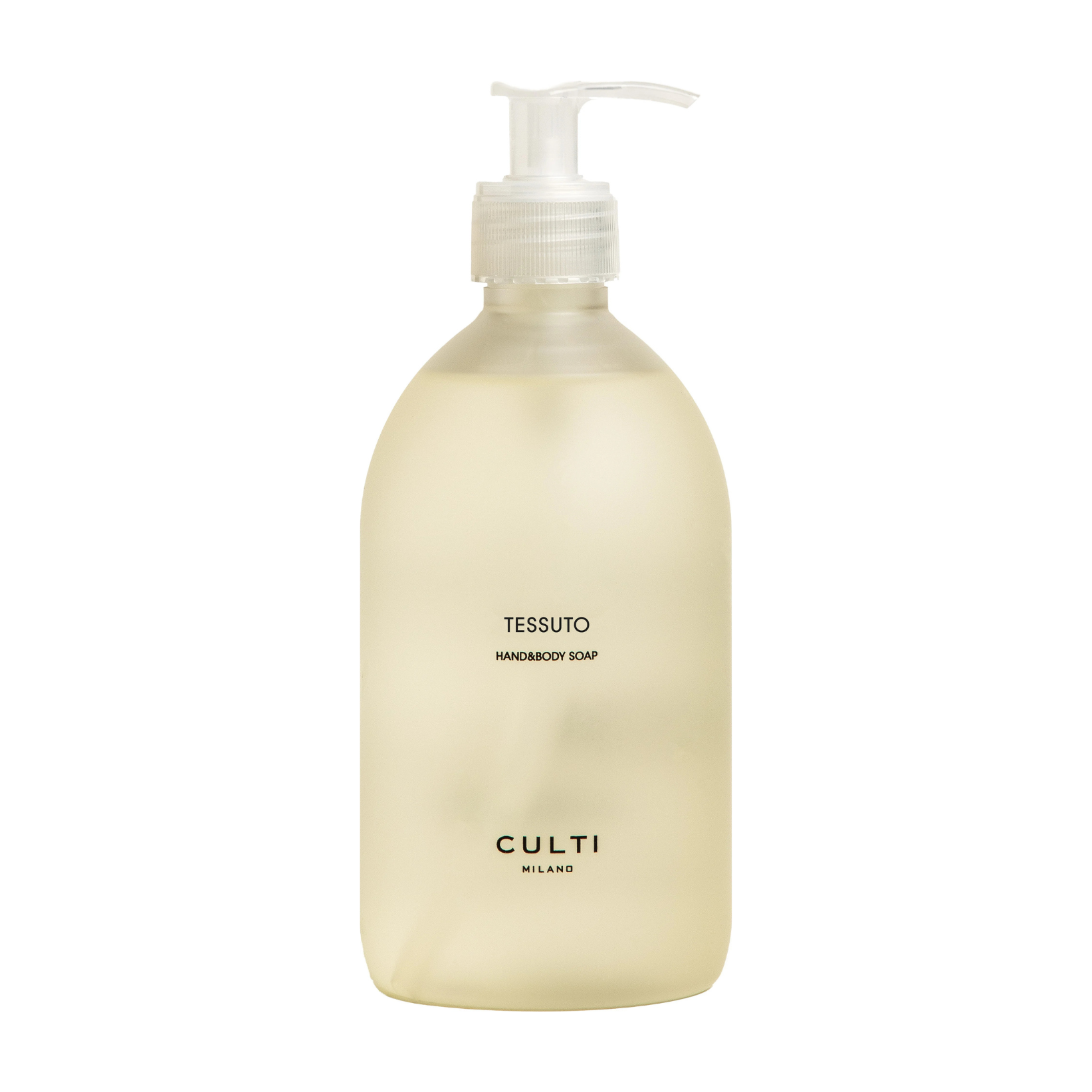 Hand and body soap TESSUTO with notes of bergamot, blackcurrant leaves, cotton flowers, jasmine, and white musk.
