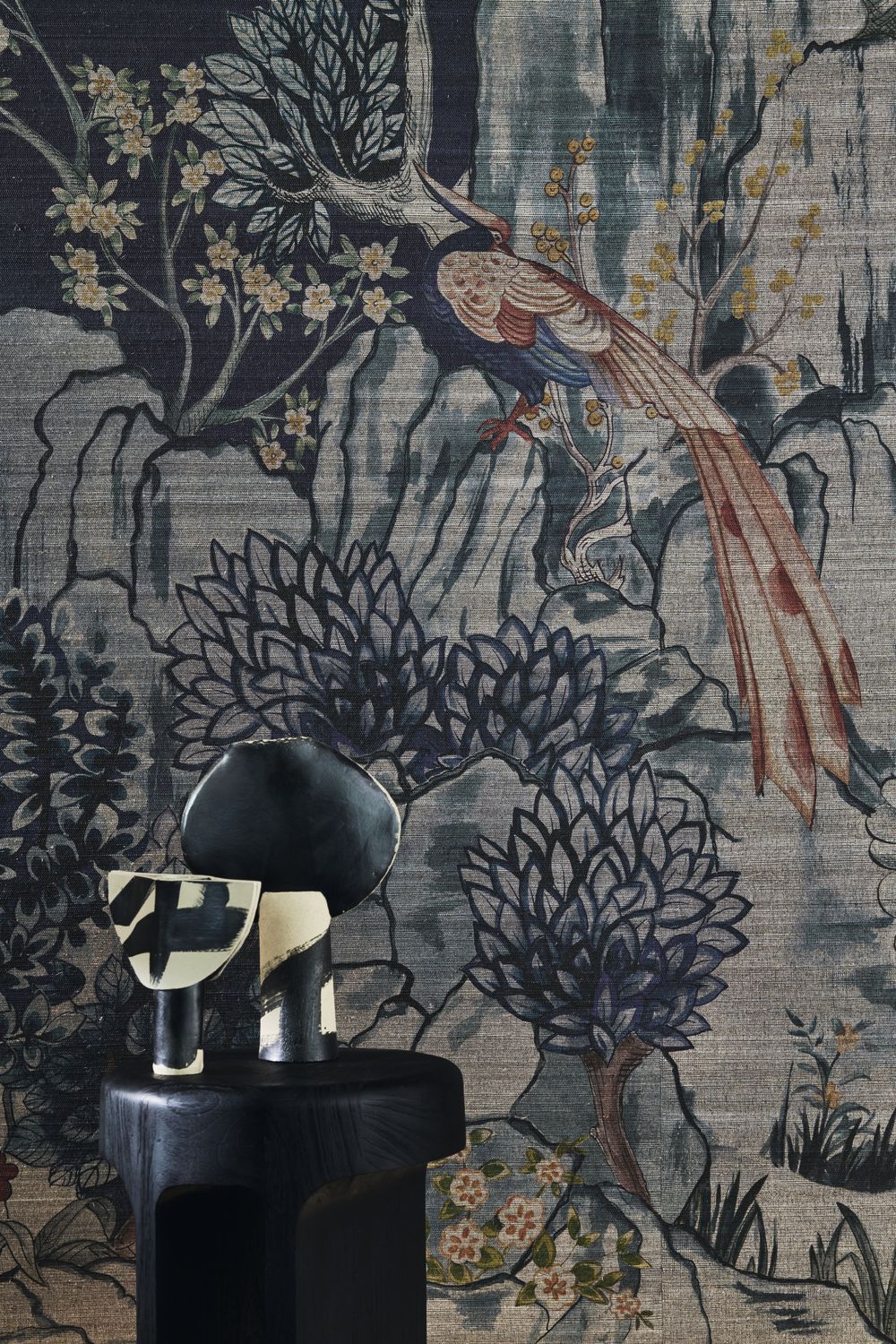 Mural z sizalu s rostlinnou krajinou HANG MUA granátový