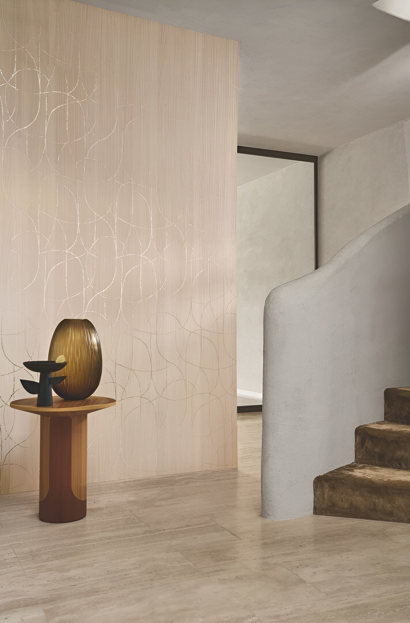 Faux veneer wallpaper with a metallic abstract pattern SPLENDEUR - IVORY GOLD ivory