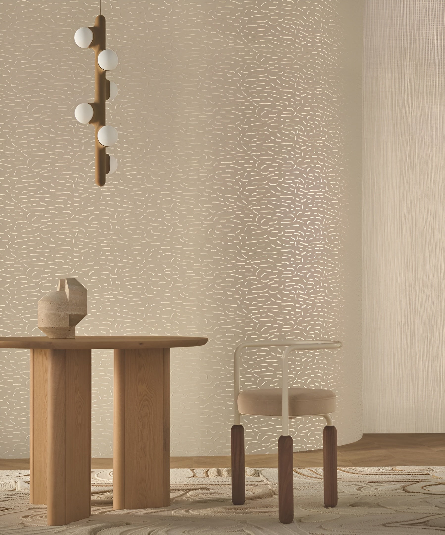 Structural wallpaper with metallic pattern LUMÉIS - IVORY PLATINUM ivory with gold