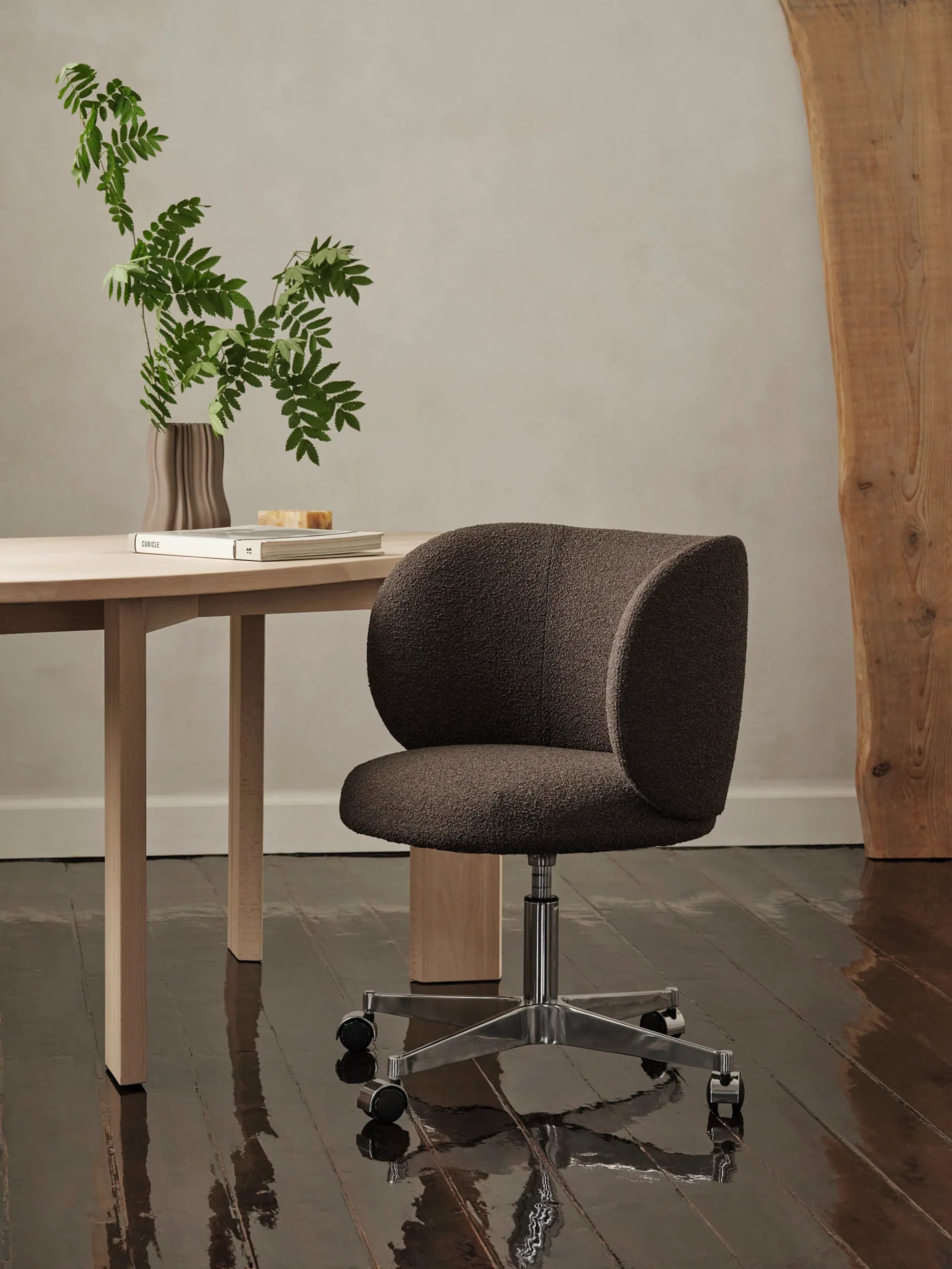 RICO Bouclé Office Chair with Armrests in Broken White