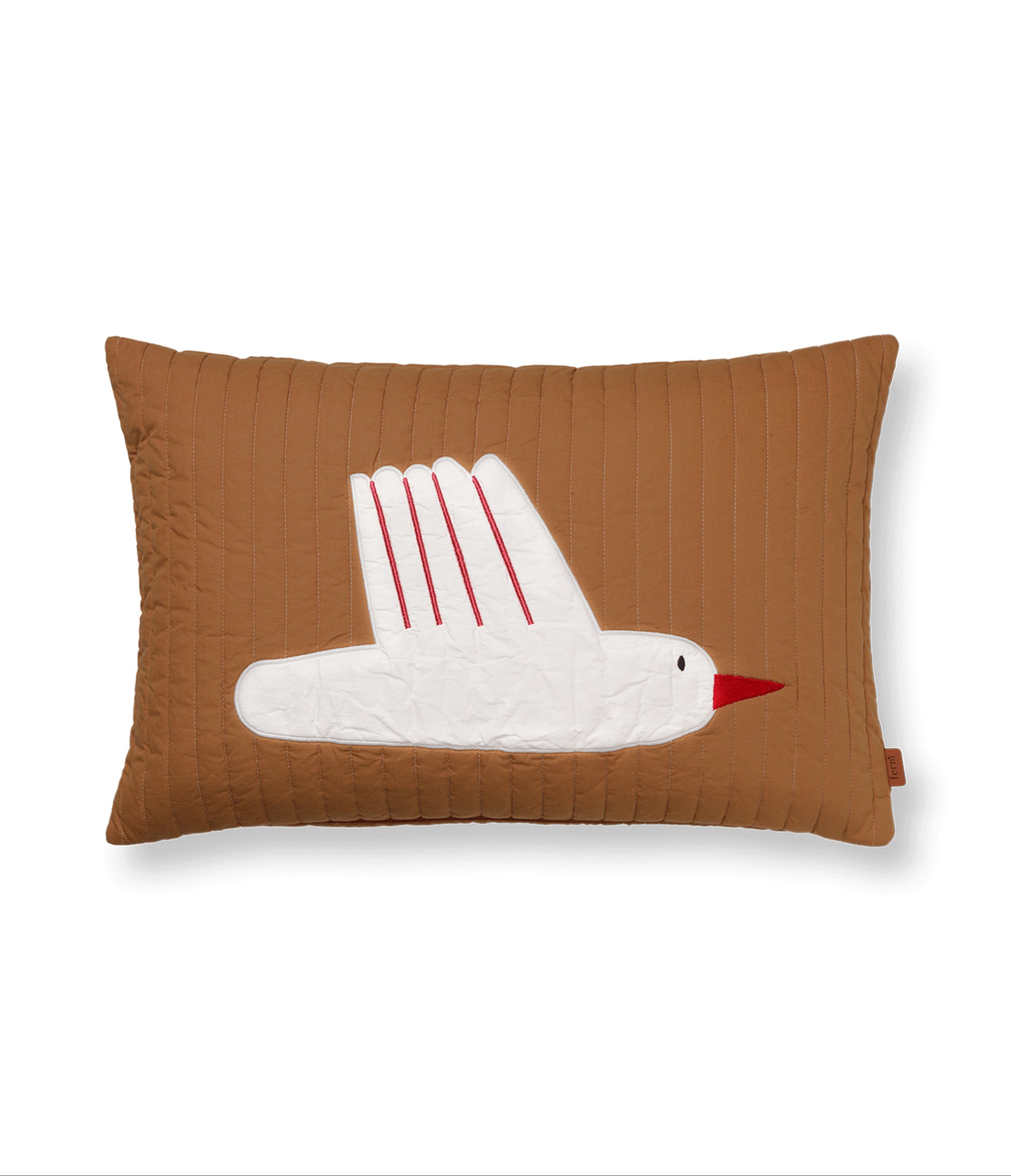 Pohovkový polštář BIRD QUILTED světle hnědý s bílou