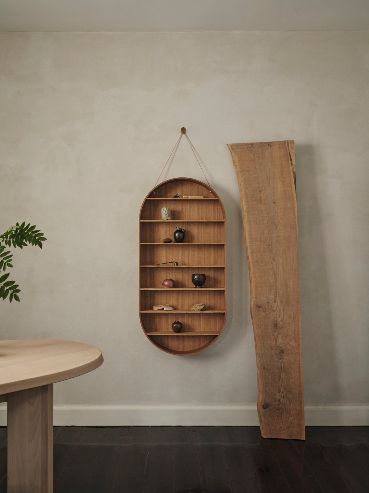 OVAL DORM hanging shelf, oiled oak