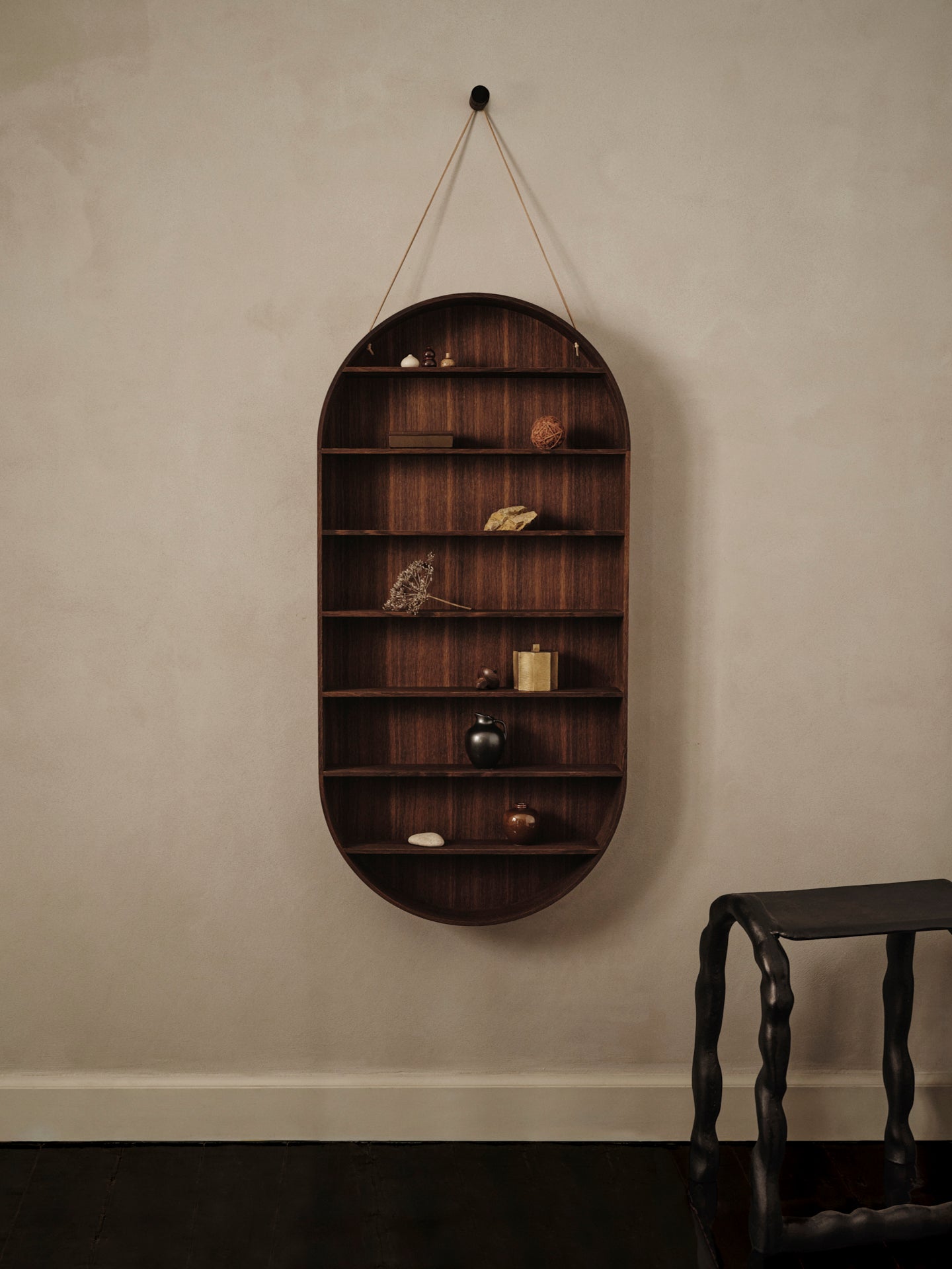 OVAL DORM hanging shelf smoked oak