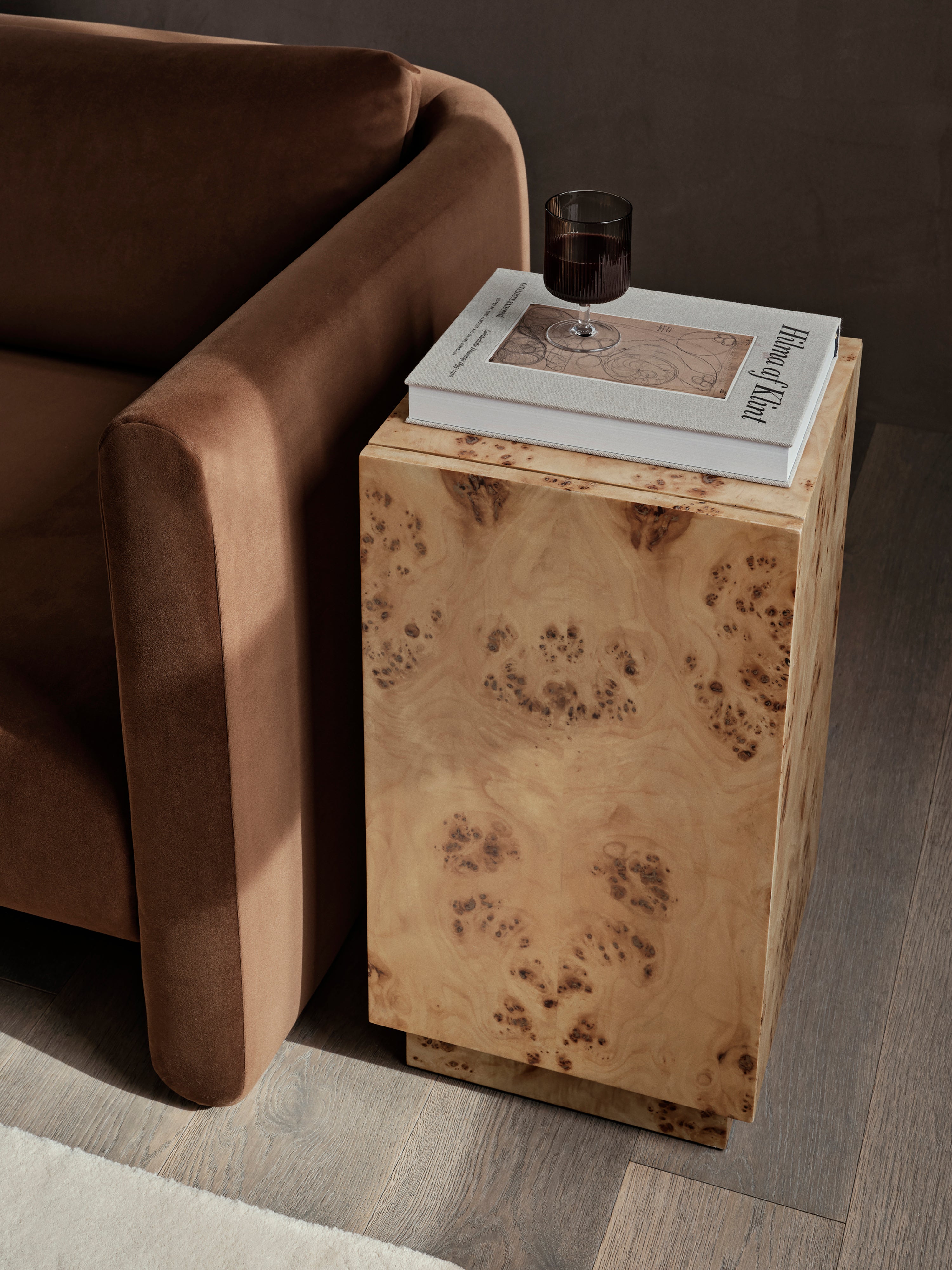 BURL veneer side table with poplar burl