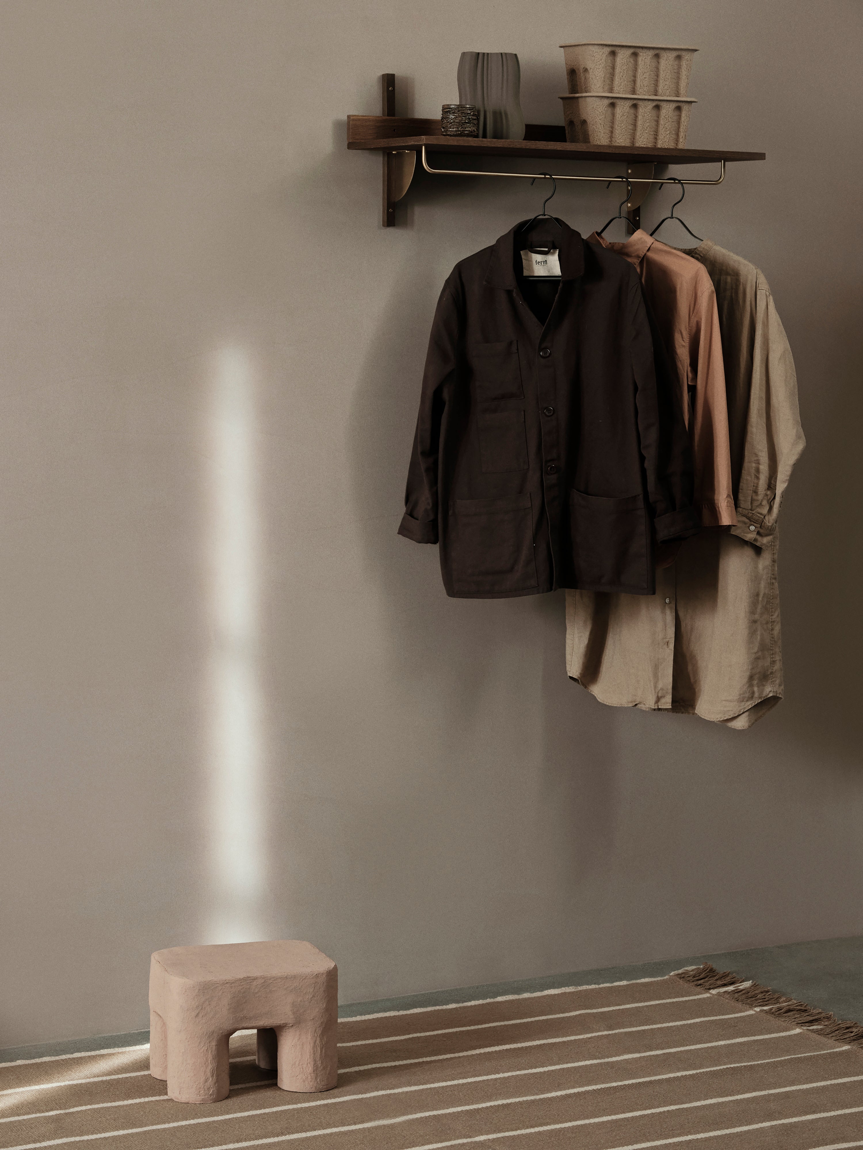SECTOR RACK SHELF with a railing, veneer in smoked oak