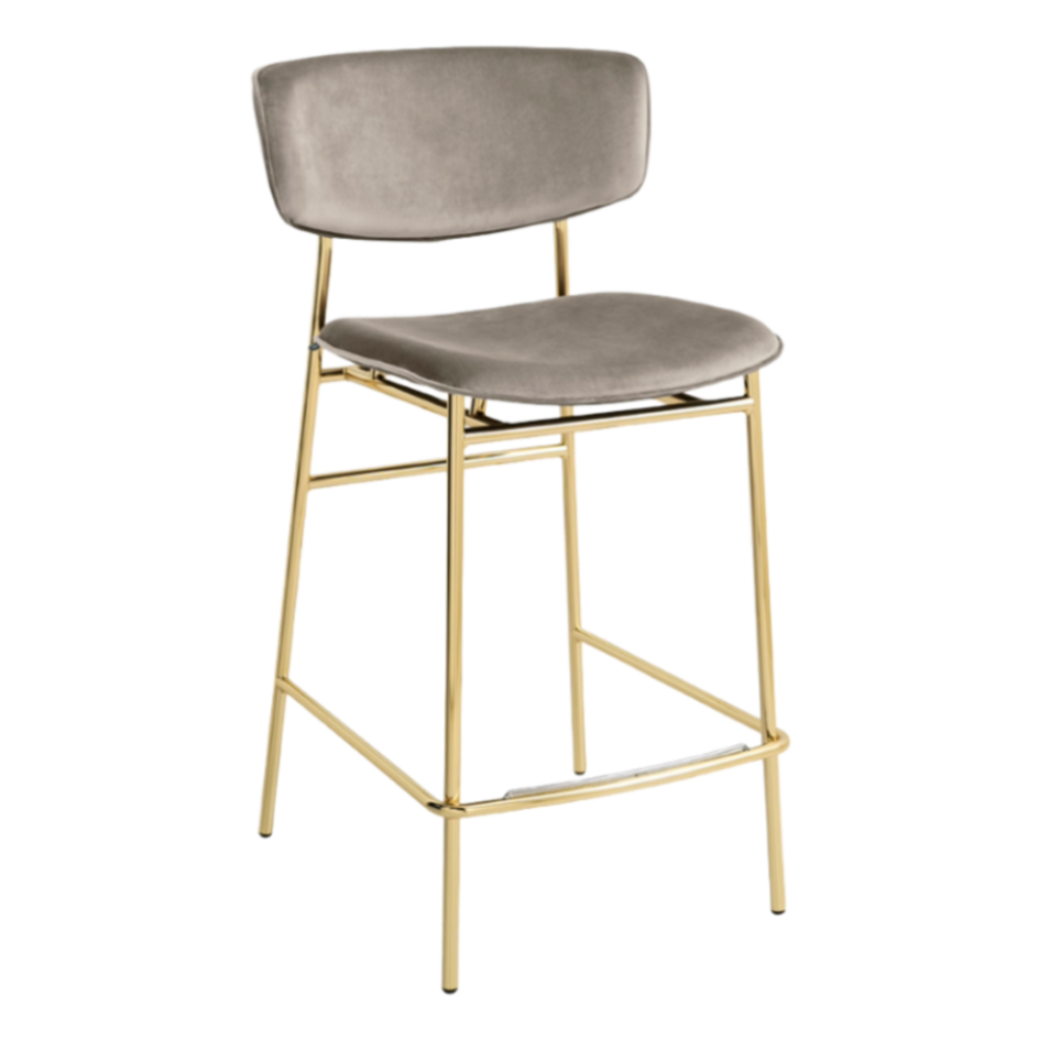 Krzesło barowe FIFTIES tapicerowane ze złotą podstawą – Calligaris