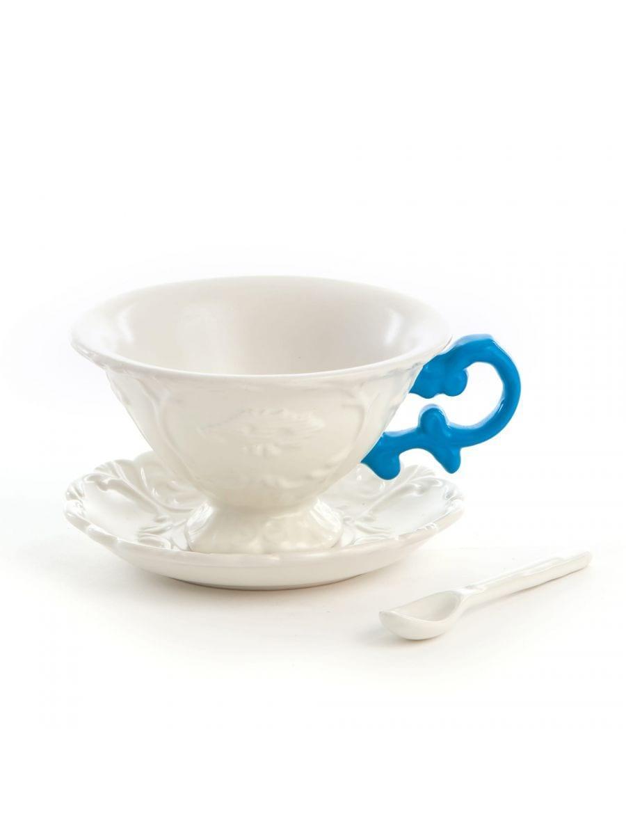 Filiżanka z łyżeczką i spodkiem I-WARES I-TEA niebieski Seletti Eye on Design