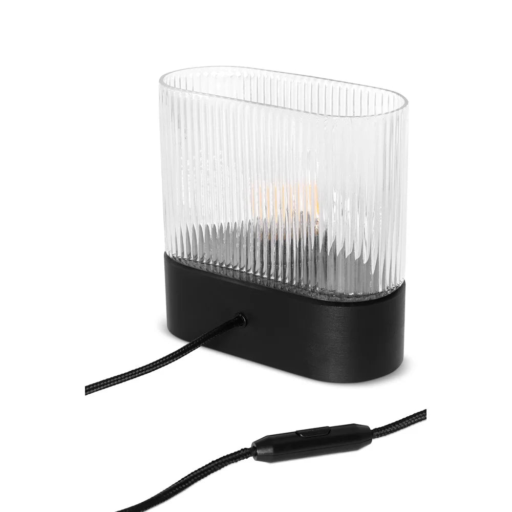 FLUMINA table lamp with ribbed glass and black ash wood