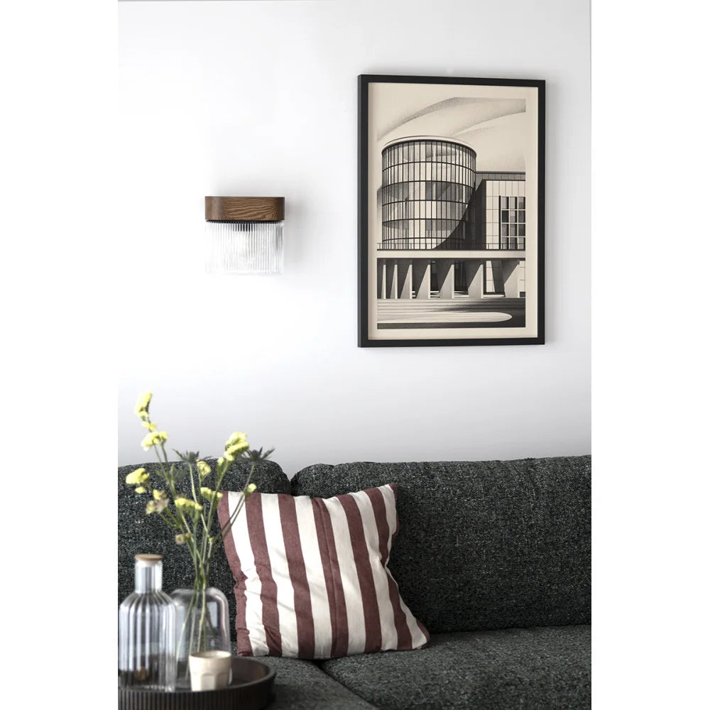 Nástěnné svítidlo FLUMINA sklo rýhované a jasanové dřevo