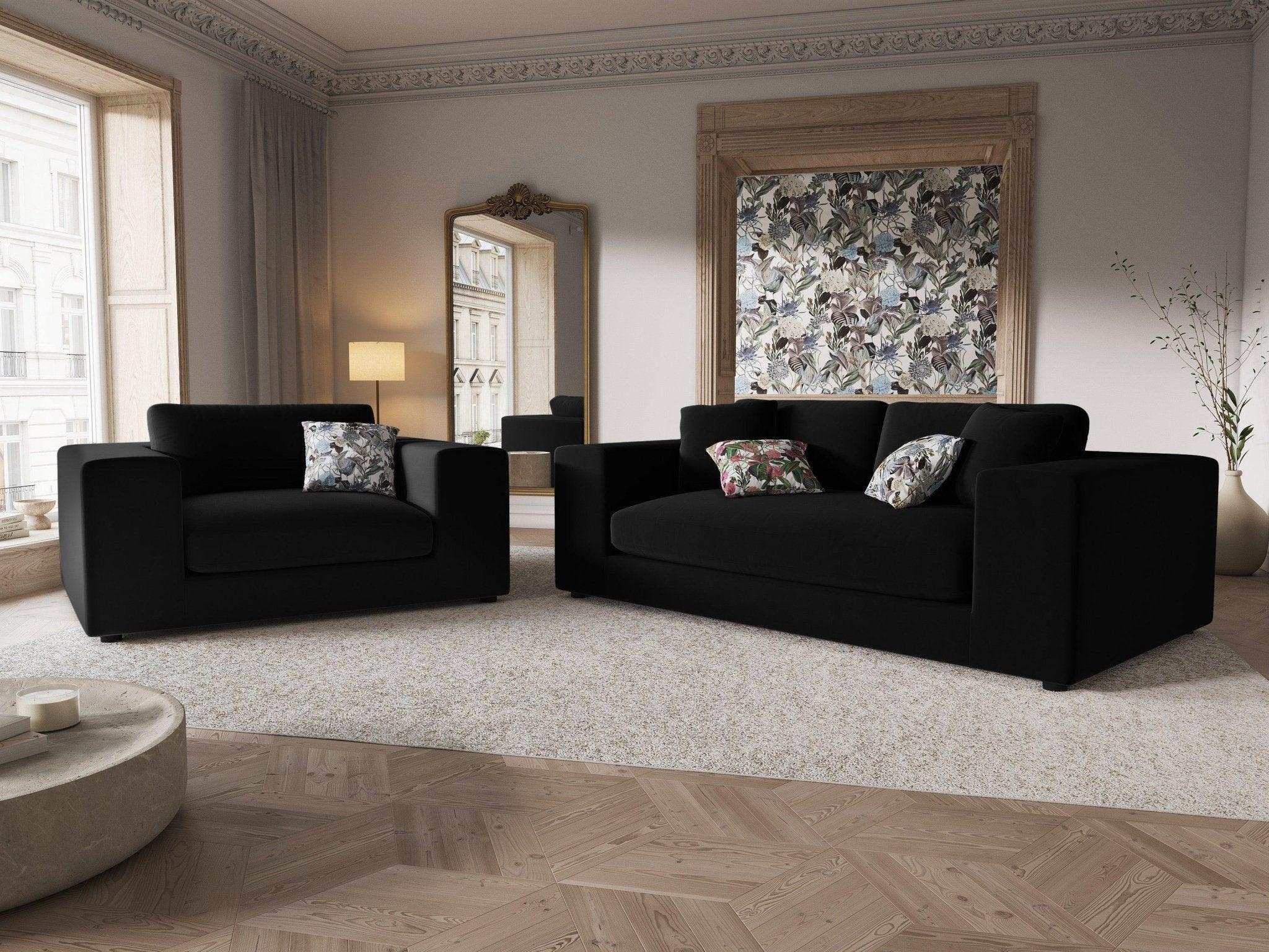 Fotel aksamitny TENDANCE czarny do salonu – styl nowoczesny