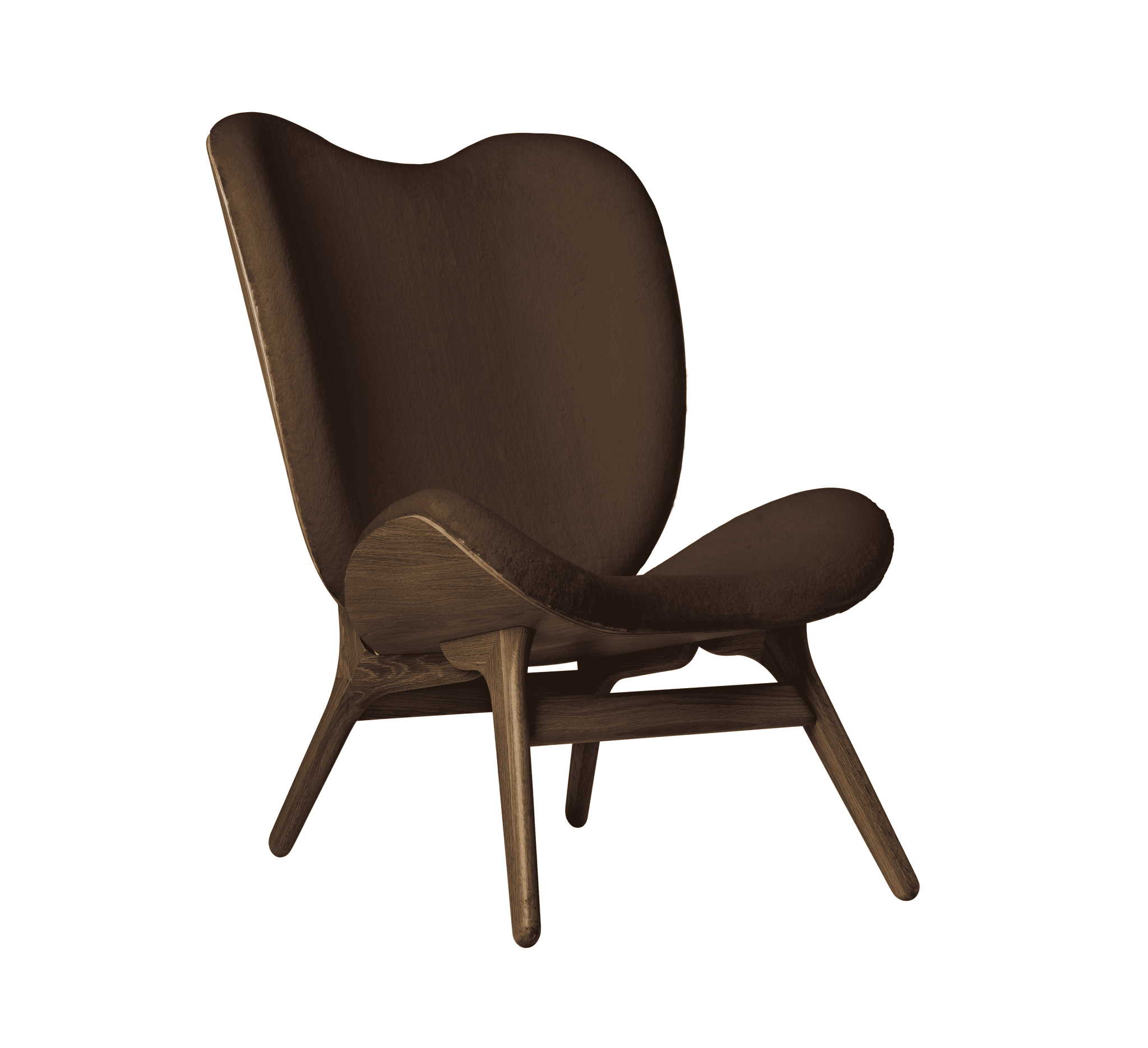 Fotel CONVERSATION PIECE TALL brązowy plusz z ciemno dębową podstawą UMAGE Eye on Design