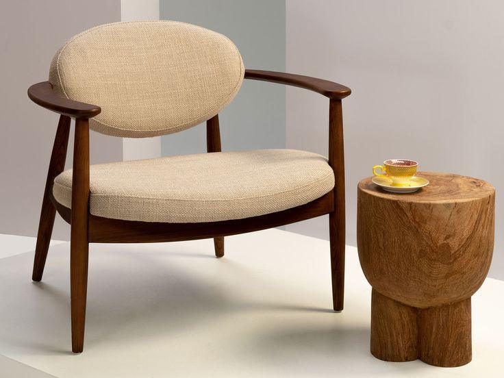 Fotel ROUNDY kremowy z drewnianą podstawą Pols Potten Eye on Design