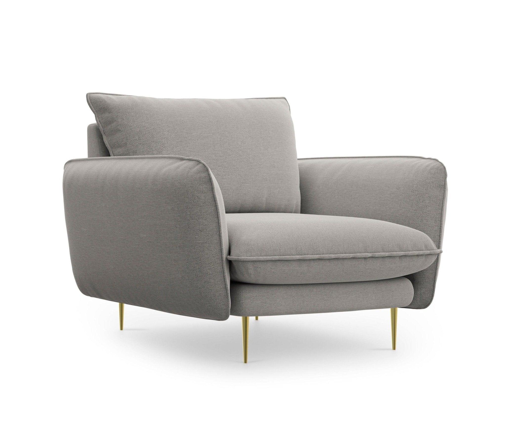 Fotel VIENNA jasnoszary ze złotą podstawą Cosmopolitan Design Eye on Design