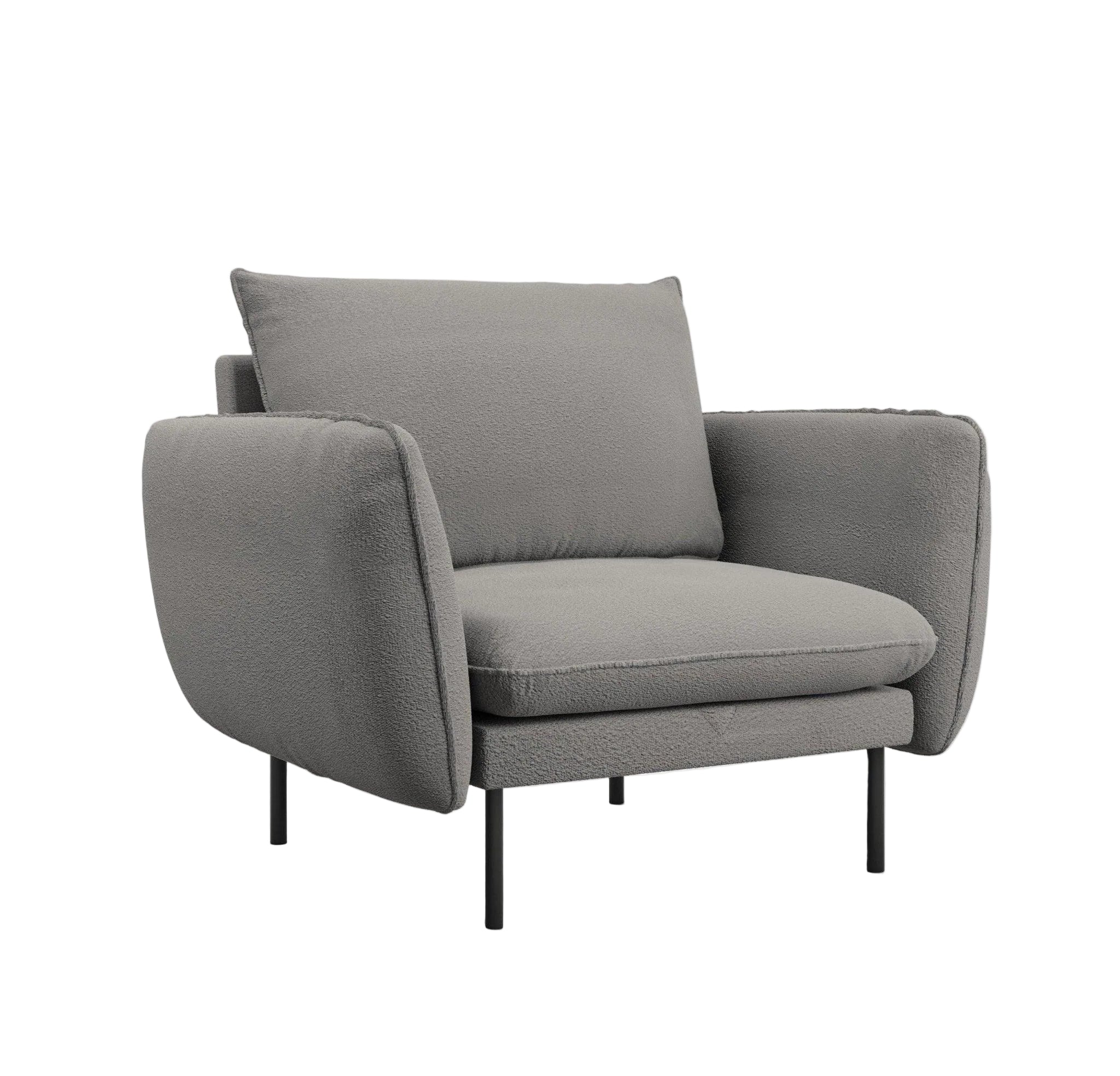 Fotel w tkaninie boucle VIENNA szary z czarną podstawą Cosmopolitan Design Eye on Design