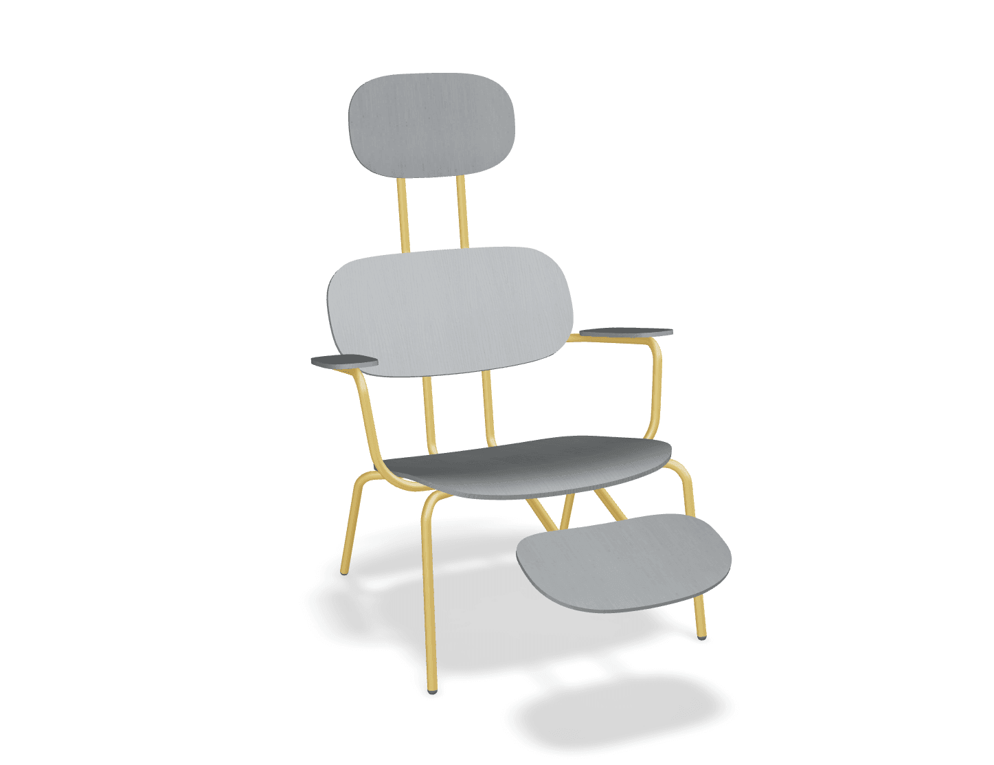 Fotel z zagłówkiem NEW SCHOOL LOUNGE żółty MDD jasny szary z podnóżkiem Eye on Design