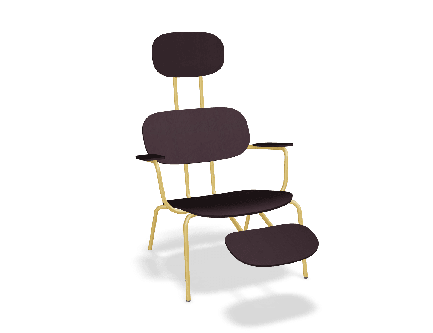 Fotel z zagłówkiem NEW SCHOOL LOUNGE żółty MDD bordowy z podnóżkiem Eye on Design